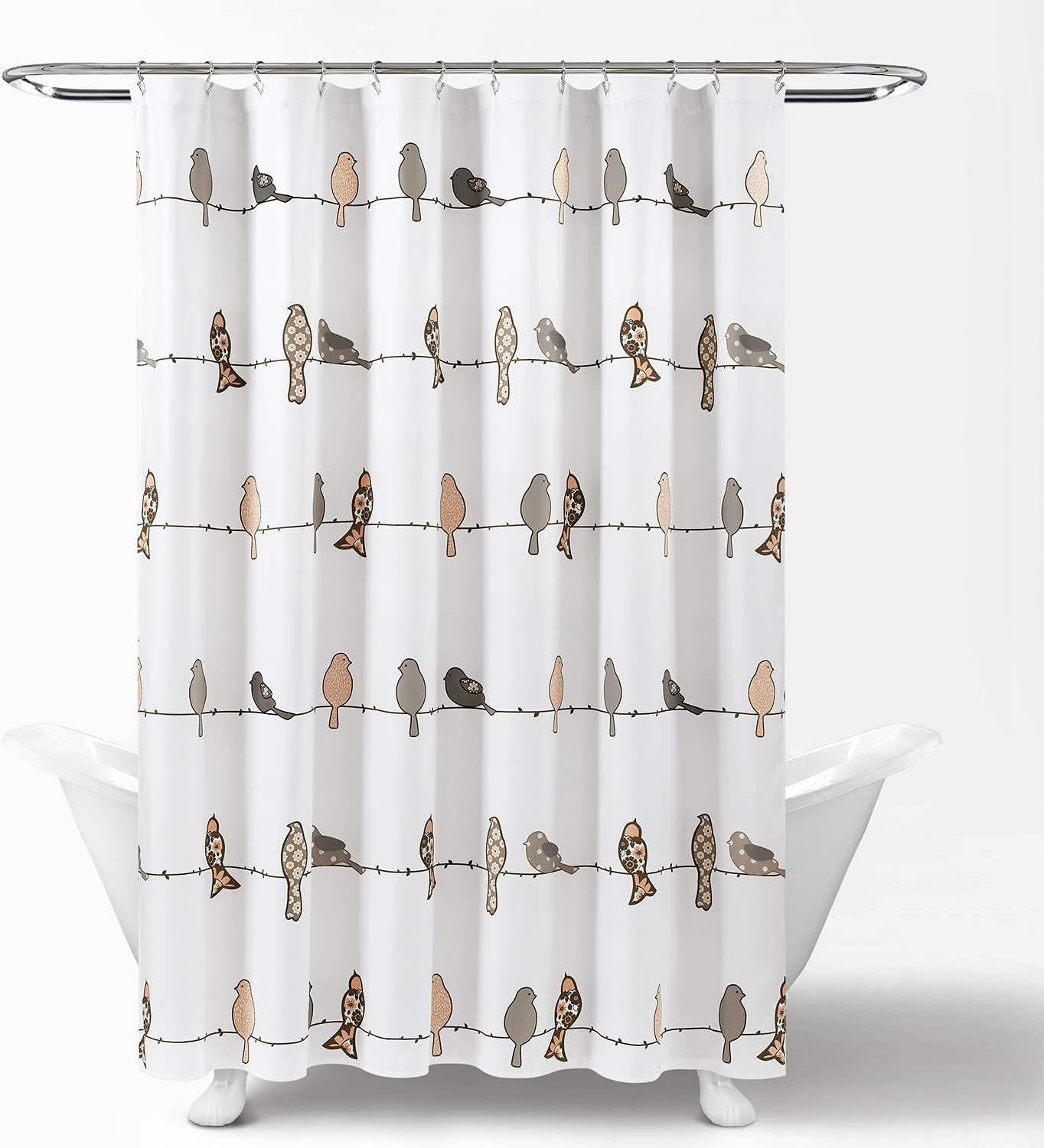 Lush Decor Rowley Birds Shower Curtain, 72&rdquo; W X 72&rdquo; L, Blue & Gray - Colorful Floral Bird Pattern - Whimsical & Playful Bird Shower Curtain - Farmhouse, Coastal, & Boho Bathroom Decor