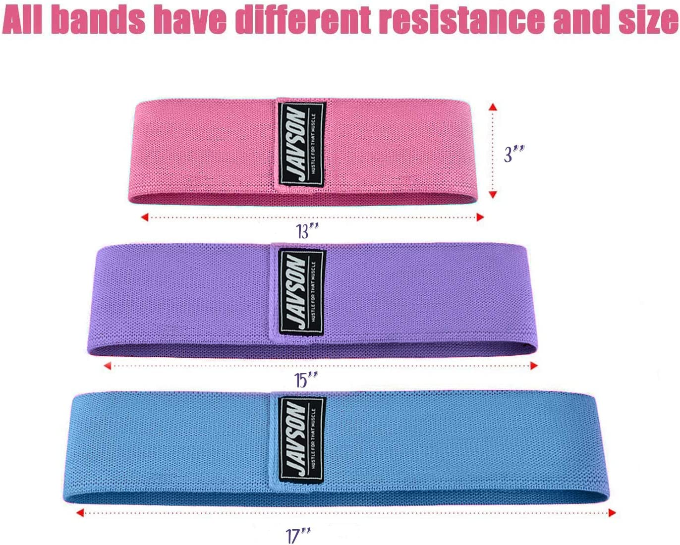 Fabric Resistance Bands Set of 3 for Legs and HIPS, Booty Bands Heavy Duty Non-Slip for Glutes, Squats, Stretching, Gym Exercise and Home Workout, Resistance Bands, Workout Bands with Carrying Bag image number 1