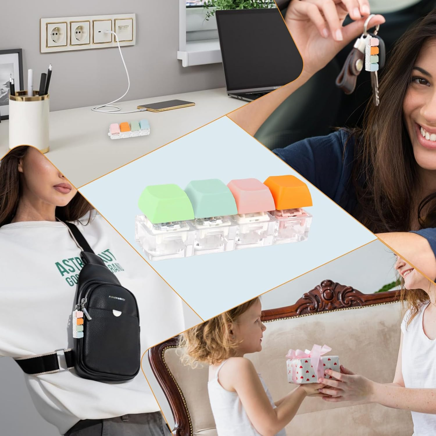 4 Pcs Keyboard Fidget Toy, Keyboard Fidget, Fidget Toys Keychain Keyboard 4 Keys Keyboard Decompression Toys Keyboard Keychain Toys Finger Keyboard Caps Toy to Relief Stress Pass the Time (4 Colors) image number 5