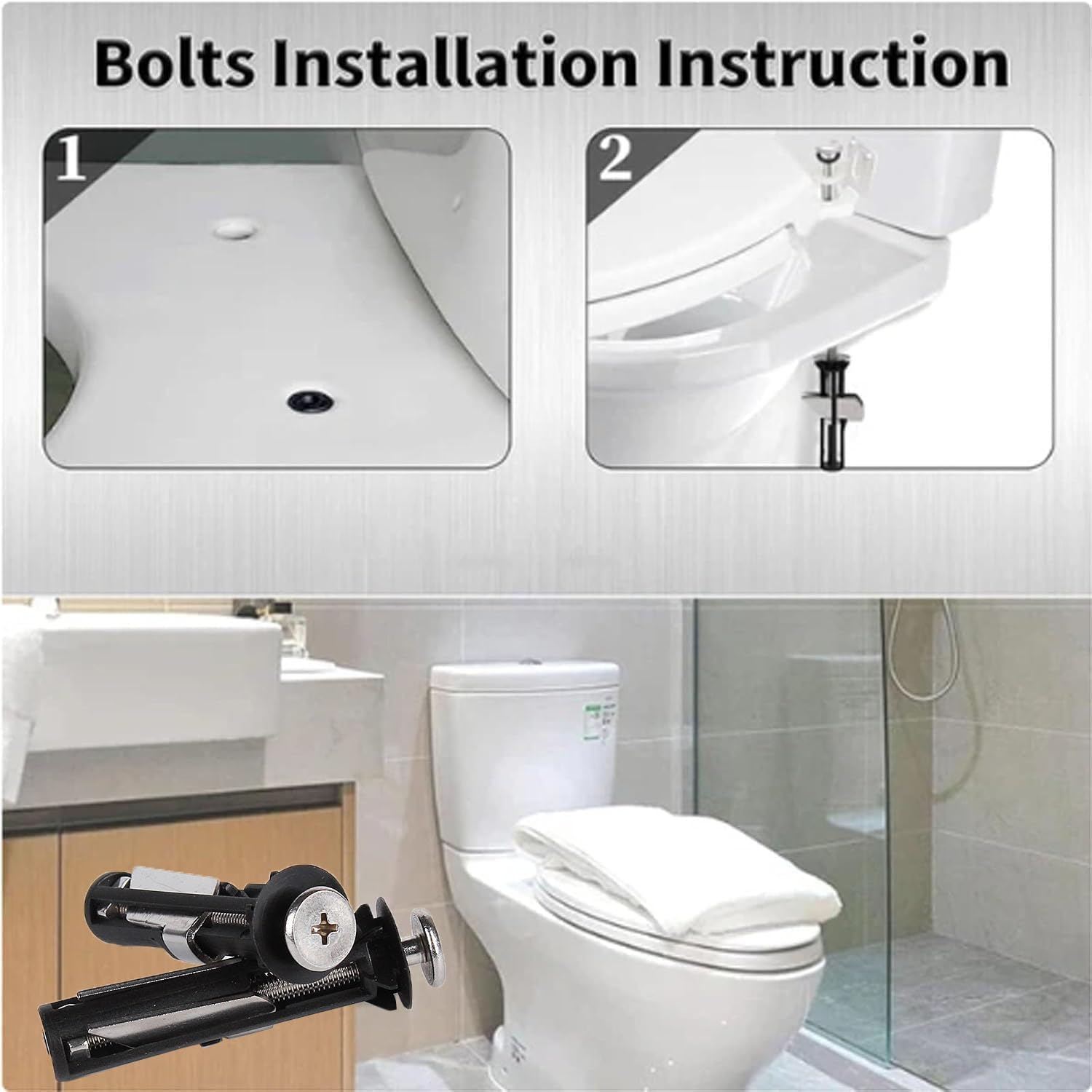 4 Pack Toilet Seat Screws Replacement Kit, Funcyboo Universal Toilet Seat Screws Heavy Duty Toilet Seat Fastener with Nuts and Metal Washers Toilet Hardware Replacement for Top Mount Quick Release image number 3