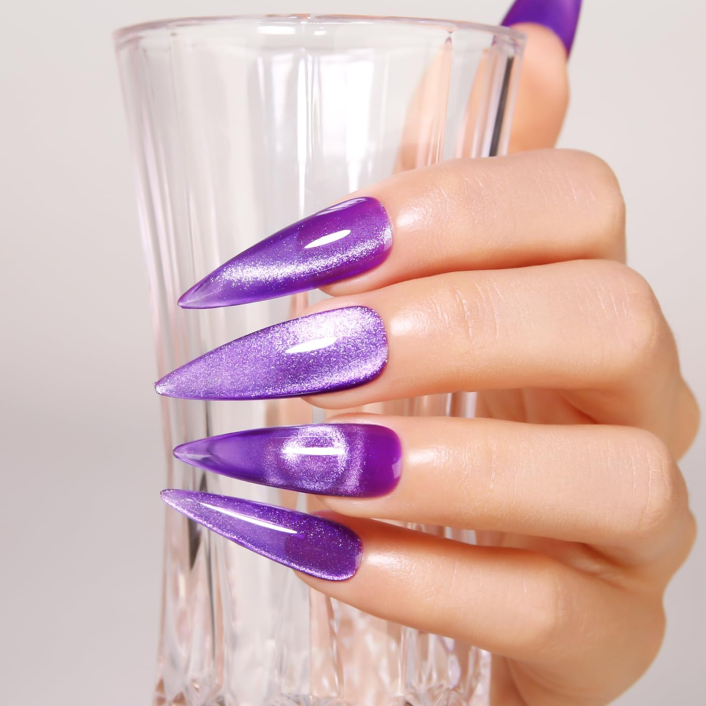 Imtiti Cat'S Eye UV Gel Nail Polish - 15 Ml Purple Glitter Holographic with Magnet - LED Magnetic Galaxy Glitter DIY Manicure Nail Salon - Neon Red image number 2