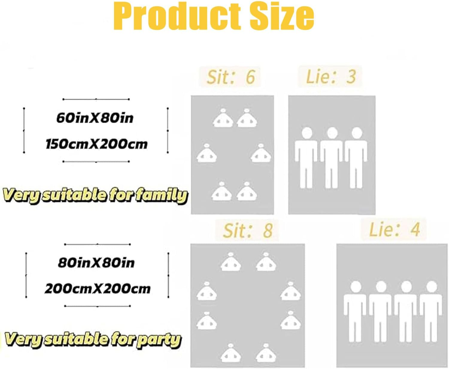 Picnic Blanket Waterproof Foldable in Large 80X60In and Extra Large 80X80In Cute Gingham Portable Compact Beach Blanket Oversized XL Outdoor Mat (Yellow, Extra Large) image number 2