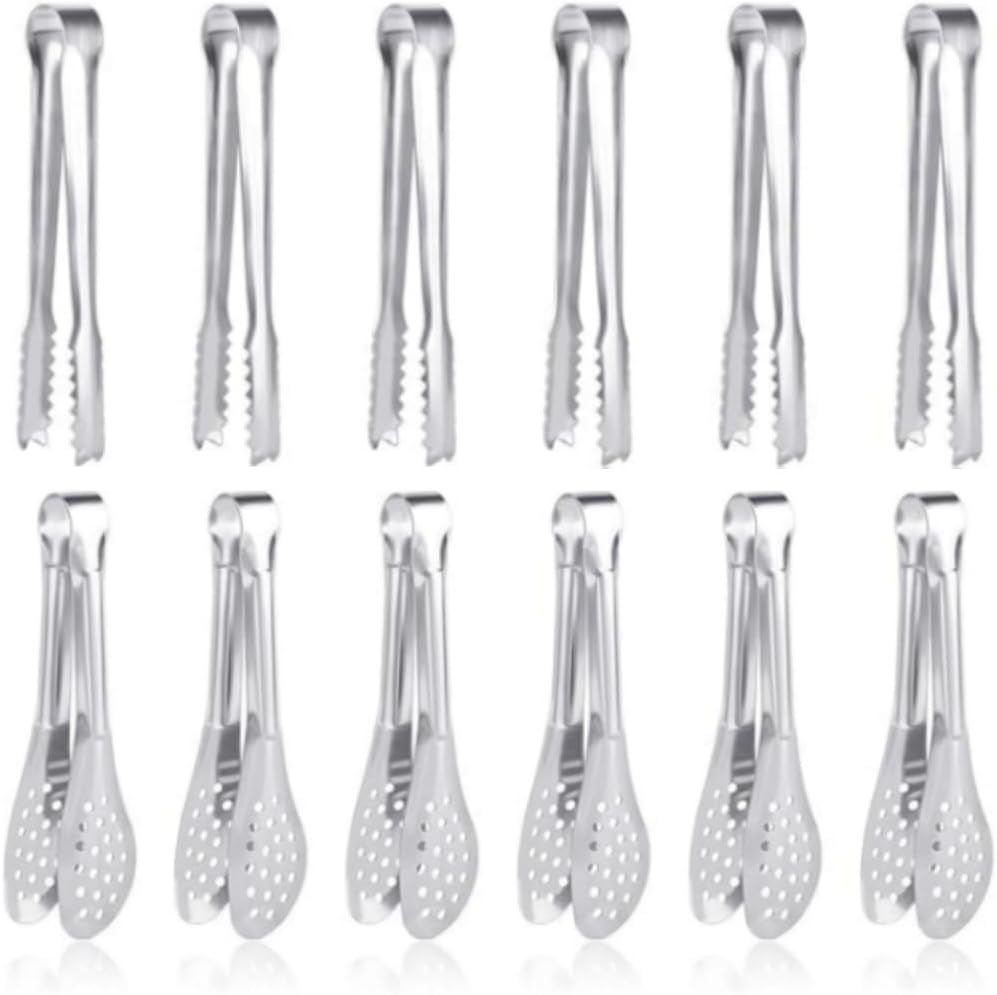 Jindizi 12 Pack Premium Small Serving Tongs, Stainless Steel Mini Tongs， Small Sugar Tongs Tiny Kitchen Tongs, Serving Appetizers Tongs for Party Coffee Tea Wine Ice Salad Desserts Etc. image number 4