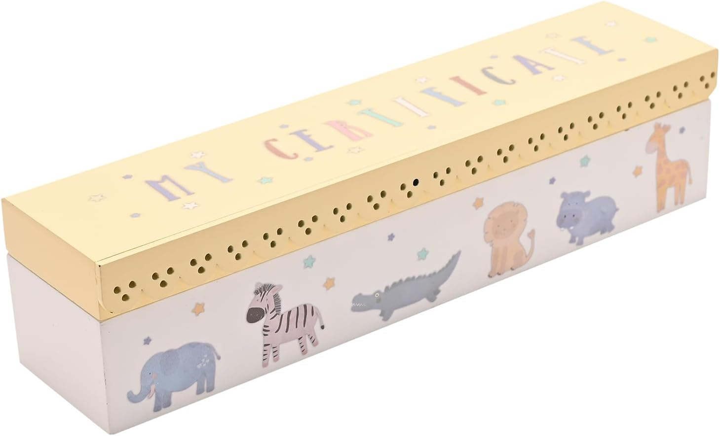 Petit Cheri Scallop Animal Certificate Holder &ndash; Wooden Keepsake Storage Box for Baby Boys & Girls, Kids & Children &ndash; Birth Certificate, Christening & Milestone Document Holder &ndash; H: 6Cm X W: 23.5Cm image number 1