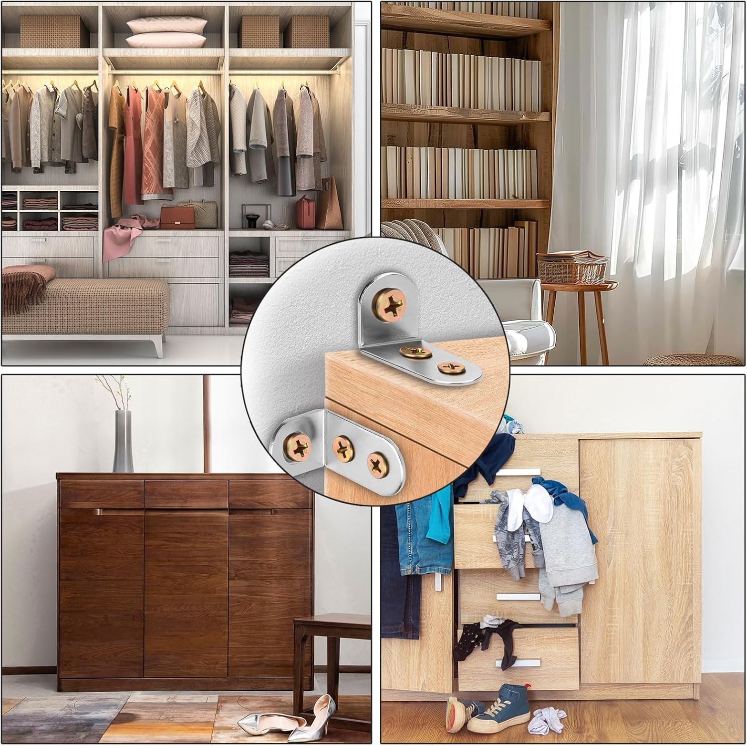 24Pcs Furniture Anchors, Anti-Tip Furniture Anchors Stainless Steel Furniture Wall Anchor Falling Furniture Straps Prevention Furniture Anchors for Baby Proofing Safety image number 3