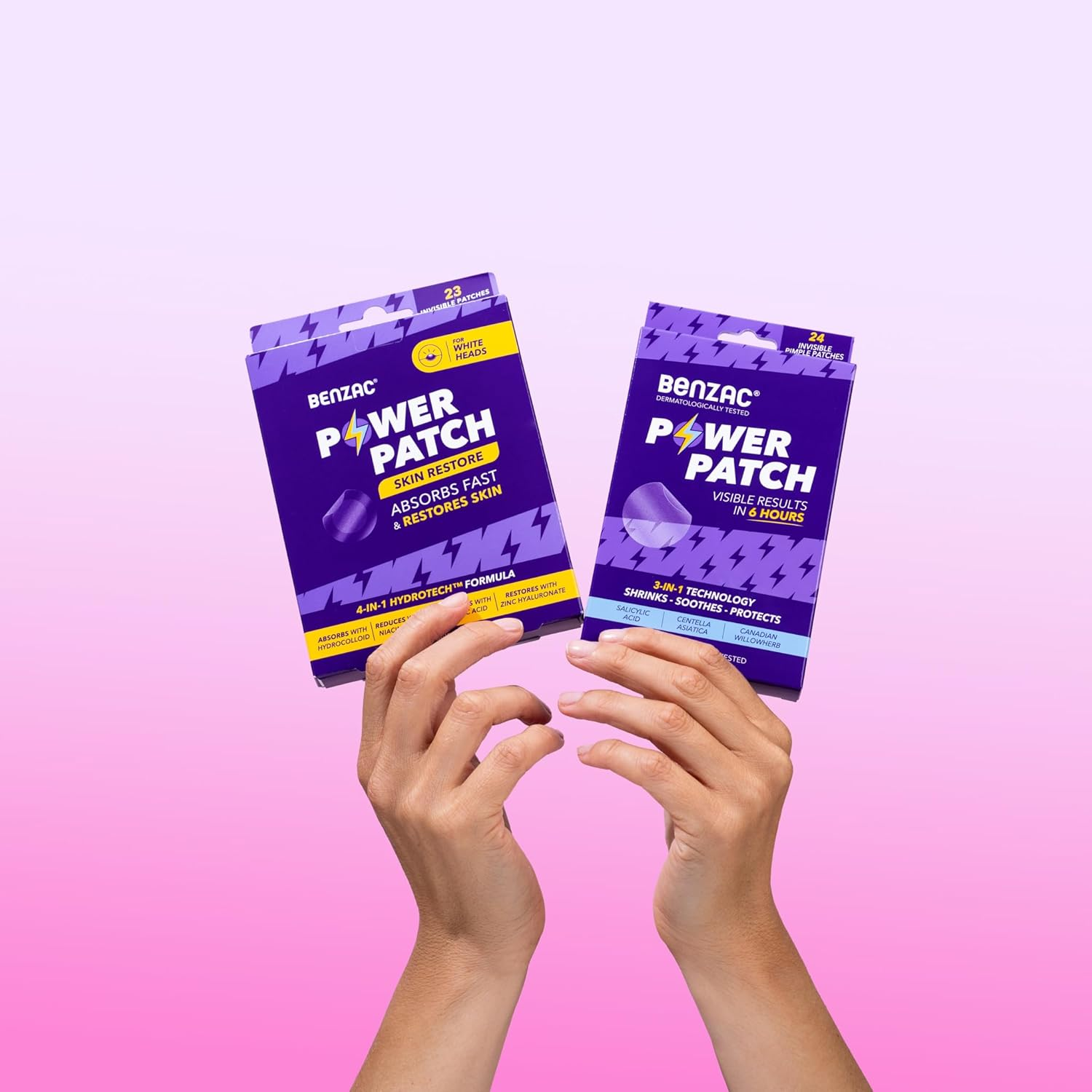 Benzac Power Patch Skin Restore, 23 Invisible Hydrocolloid Pimple Patches in 2 Sizes, 4-In-1 Hydrotech Formula Absorbs White Heads Fast & Restores Skin, Water and Sweat Proof, Make-Up Friendly, for All Skin Types image number 3