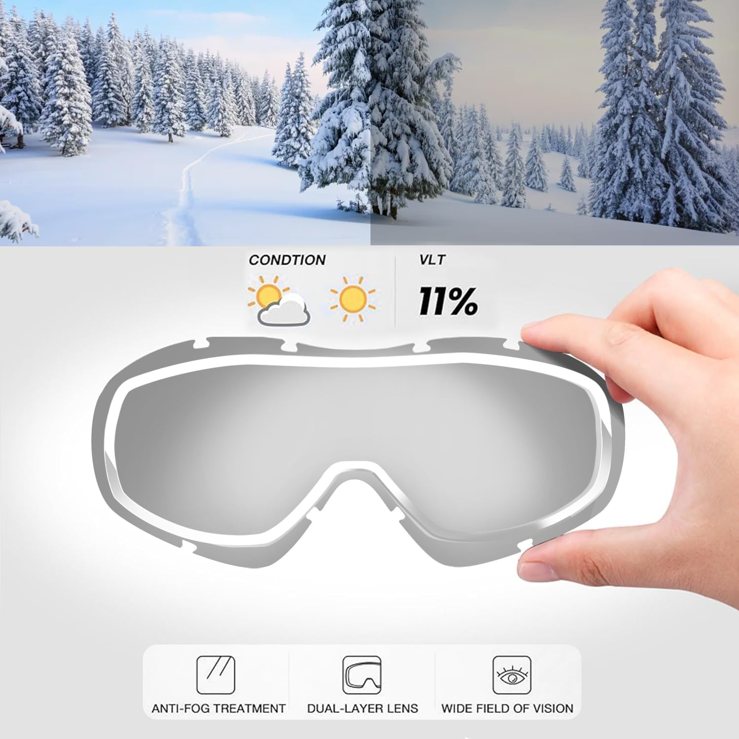 LOVJOYSE Ski Goggles, OTG Ski Goggles, over Glasses Ski/Snowboard Goggles for Men, Women & Youth, 100% UV Protection image number 3