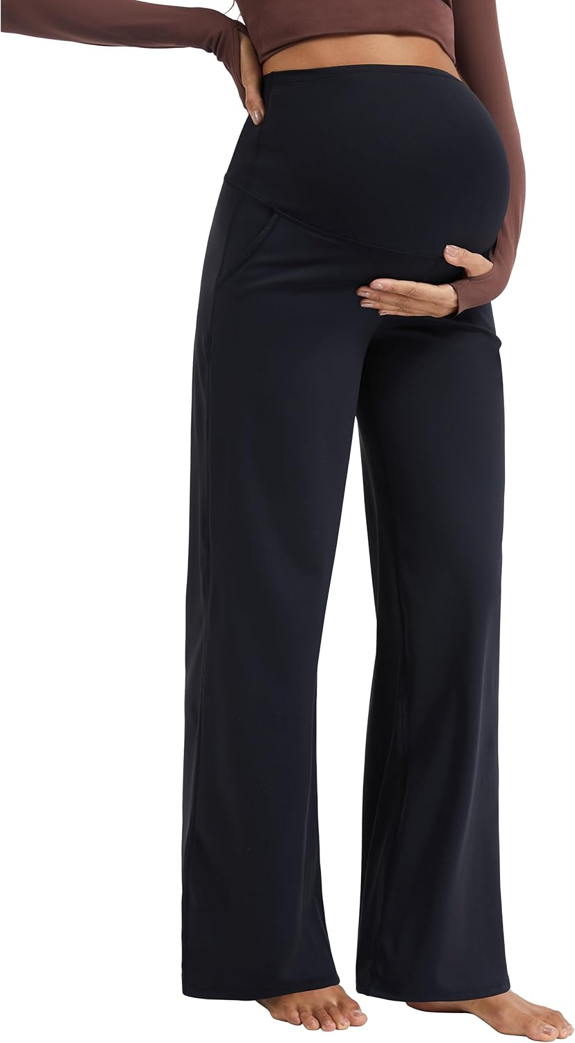 Mathcat Womens Maternity Pants over the Belly Wide Leg Yoga Work Dress Pants Pregnancy Pants Lounge Trousers Stretchy Soft
