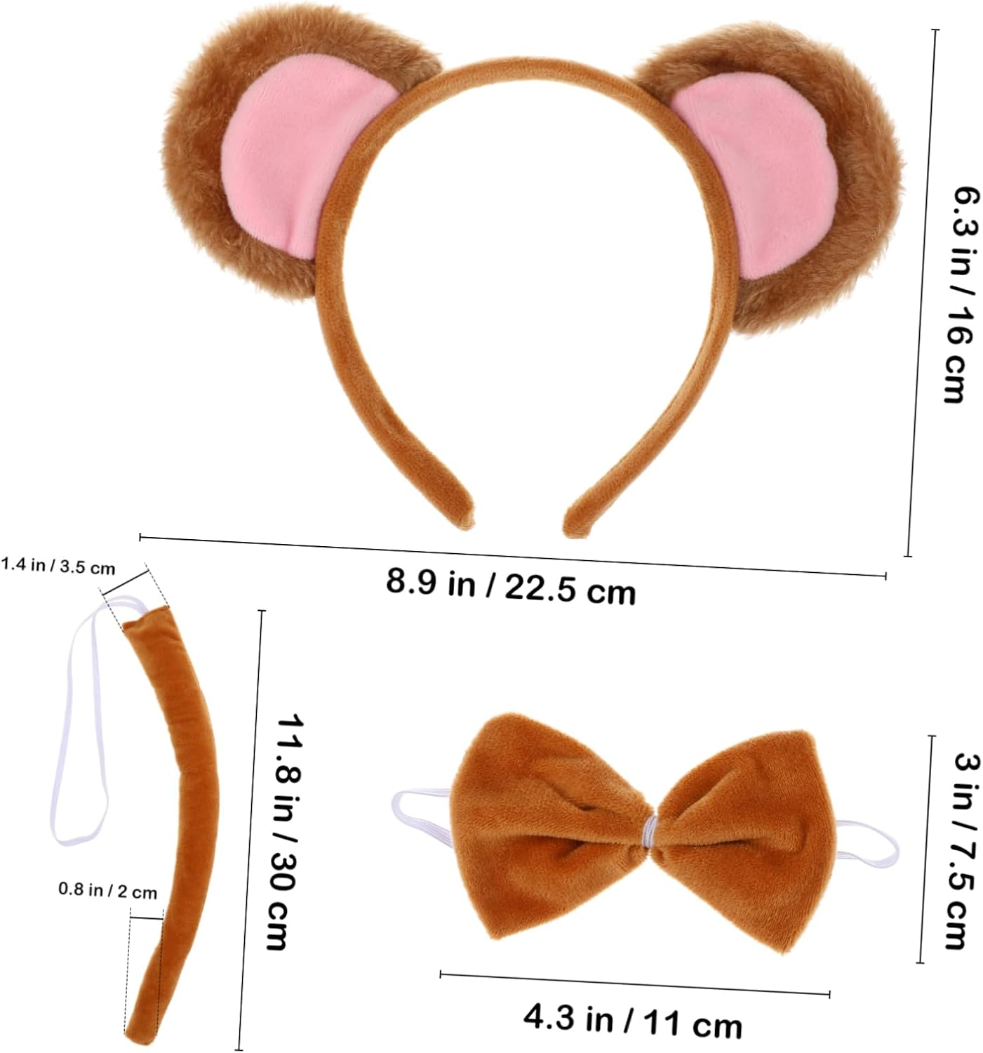 Monkey Themed Dress-Up Set Includes Headband Ears Tail & Bowtie for Halloween Cosplay Animal Inspired Costumes image number 5