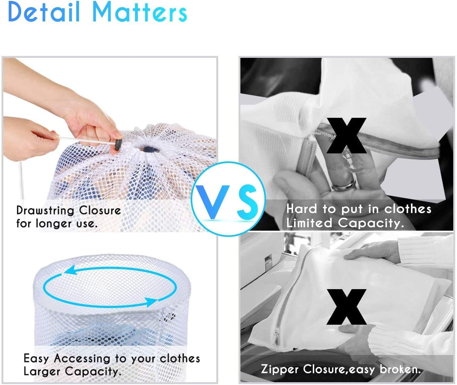 PELLUM Mesh Laundry Bags with Drawstring, 4 Pack - Durable, Sturdy, Machine Washable, Heavy Duty Bags for Travel, College Dorm, Apartment, Family image number 3