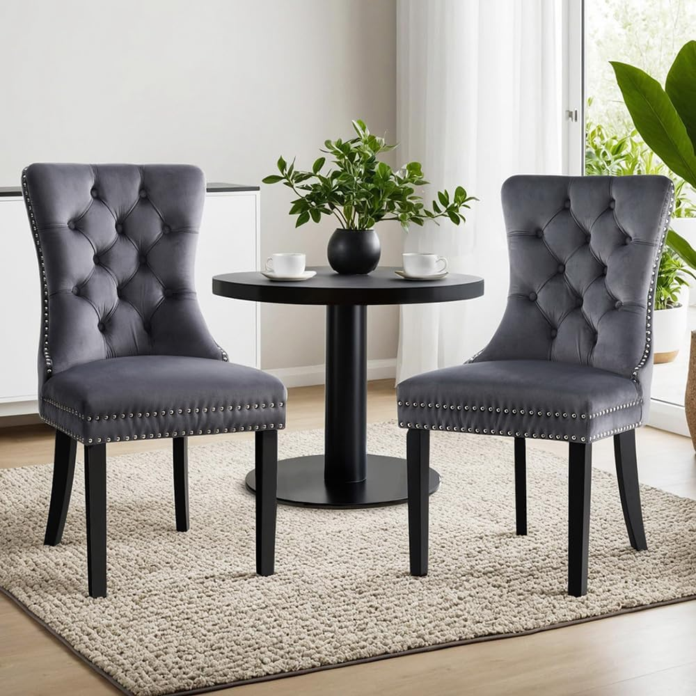 Artiss Dining Chairs Set of 2, Velvet Fabric Kitchen Chairs with Wooden Legs, Upholstered Nursing Seats Reading Seating, Home Furniture for Living Room Bedroom Cafe Office, in 50Cm Seat Height