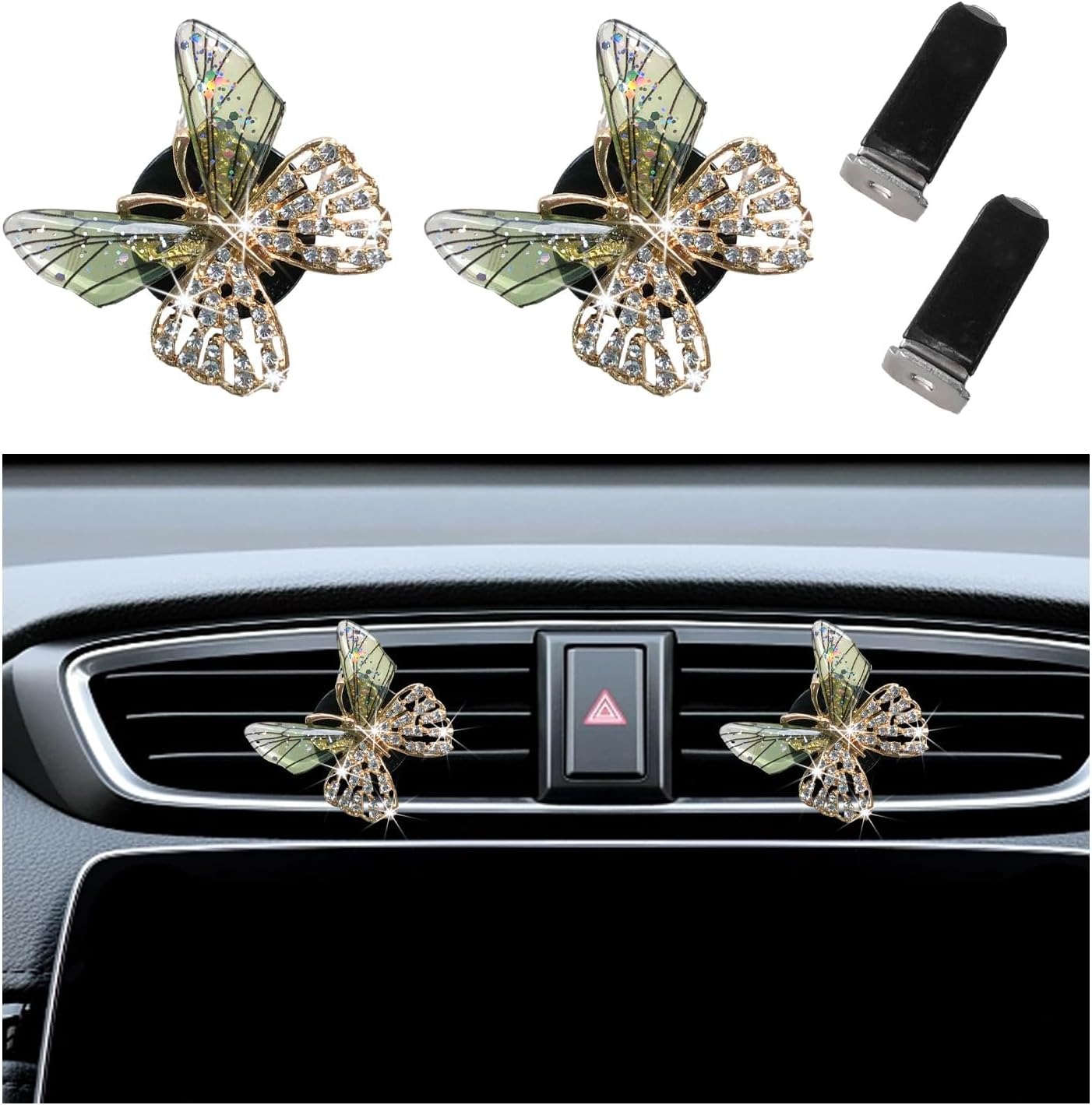 2PCS Bling Butterfly Air Vent Clips, Cute Crystal Car Air Fresheners Vent Clips, Rhinestone Diamond Auto Diffuser Vent Clip for Women Girls, Car Interior Decor Accessories (Rose Red)