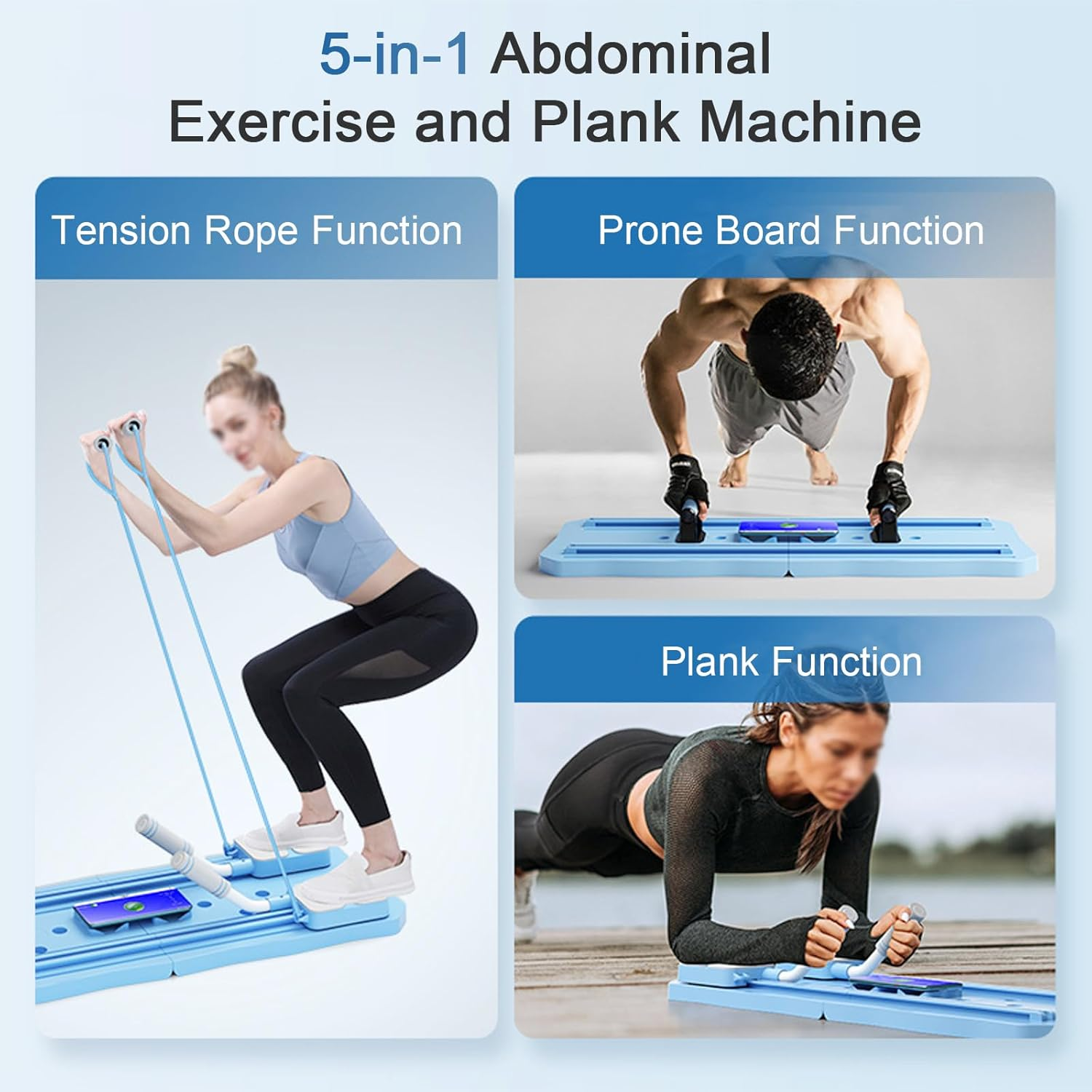 Pilates Board, Pilates Reformer Set, 5 in 1 Pilates Sliding Board for Home, Multi-Functional Foldable Pilates Reformer Board, Automatic Rebound Pilates Equipment for Adults, Men, Women