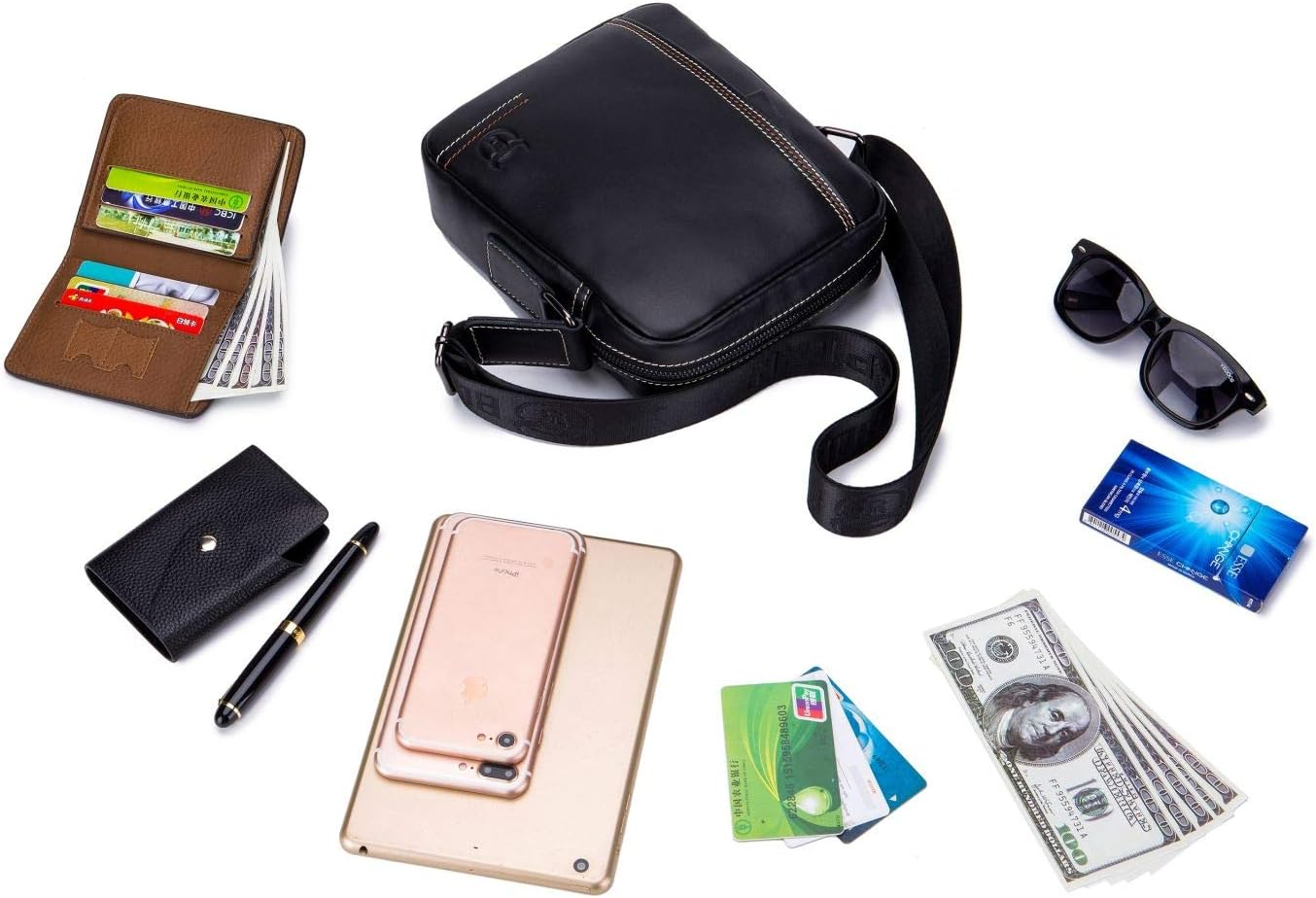 Genuine Leather Men Bags Small Shoulder Crossbody Bag for Men Everyday Casual Travel Messenger Bag Handbag Black image number 2