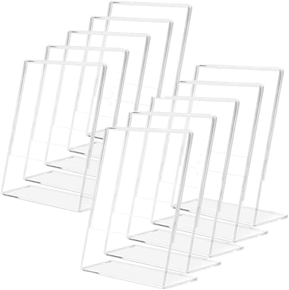 Clear Acrylic Sign Holder 10 Pack Clear Plastic Sign Holder Picture Photo Frames, Acrylic Sign Holder with Vertical Slanted Back, POP Flyer Document Paper Display Stand for Desktop (10X 15 Cm) image number 1