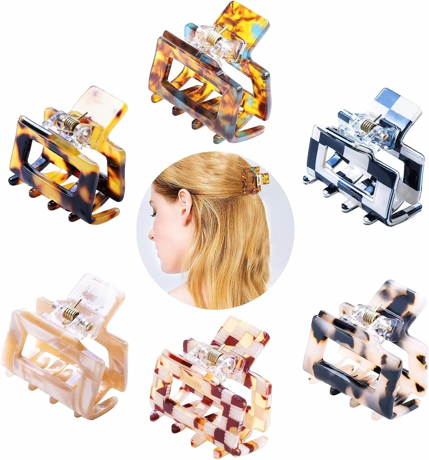 Kavya Pack of 6 Women'S Hair Clips, Small Square for Thin Hair, Non-Slip Hair Clips, Tortoiseshell Acetate Leopard Hair Clips for Women and Girls