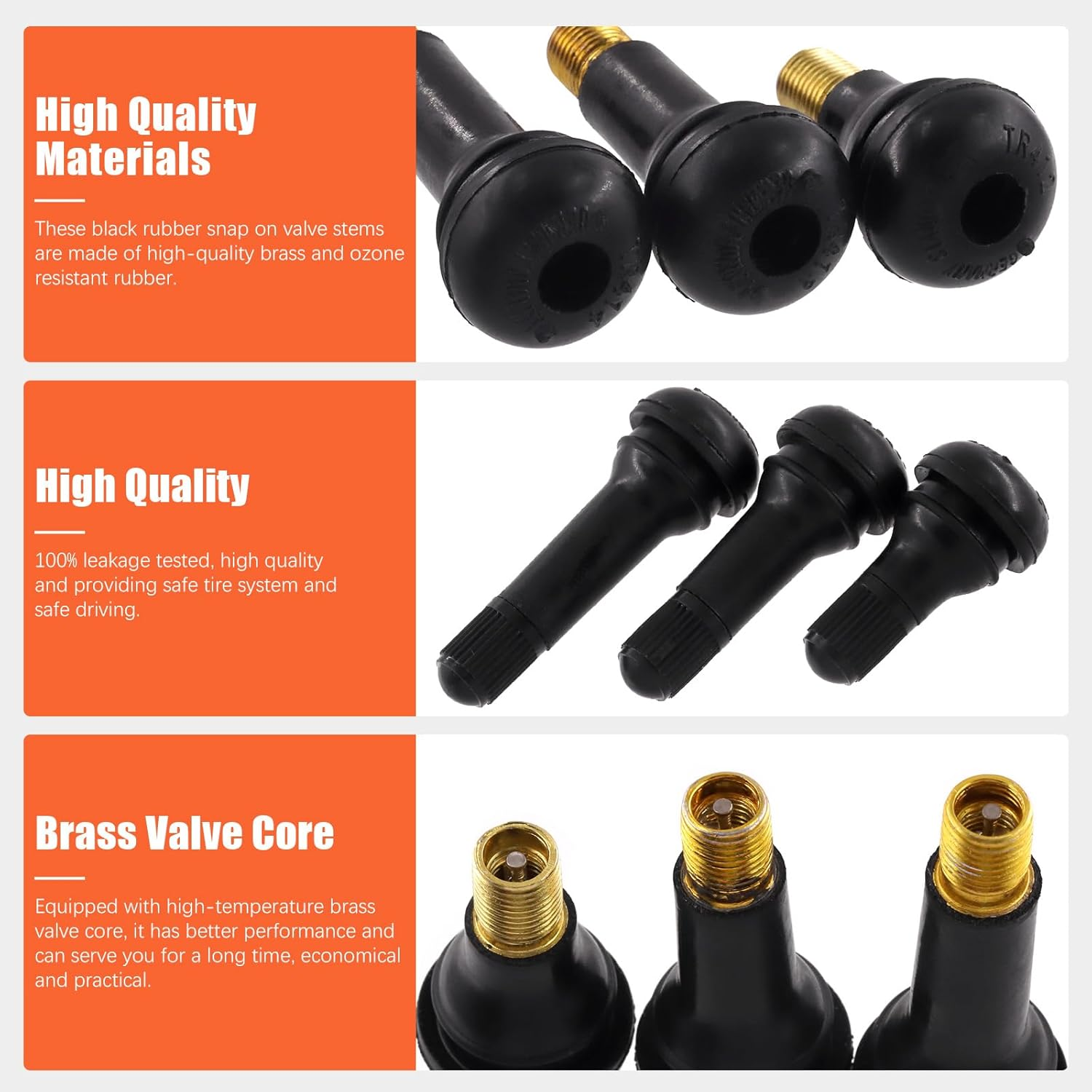 Tanstic 100Pcs Black Tire Valve Stems, Rubber Snap-In Valve Stem, Standard Length Replacement Tubeless Valve Stems for 0.453 Inch Rim Holes on Standard Vehicle Tires (TR412, TR413, TR414) image number 4