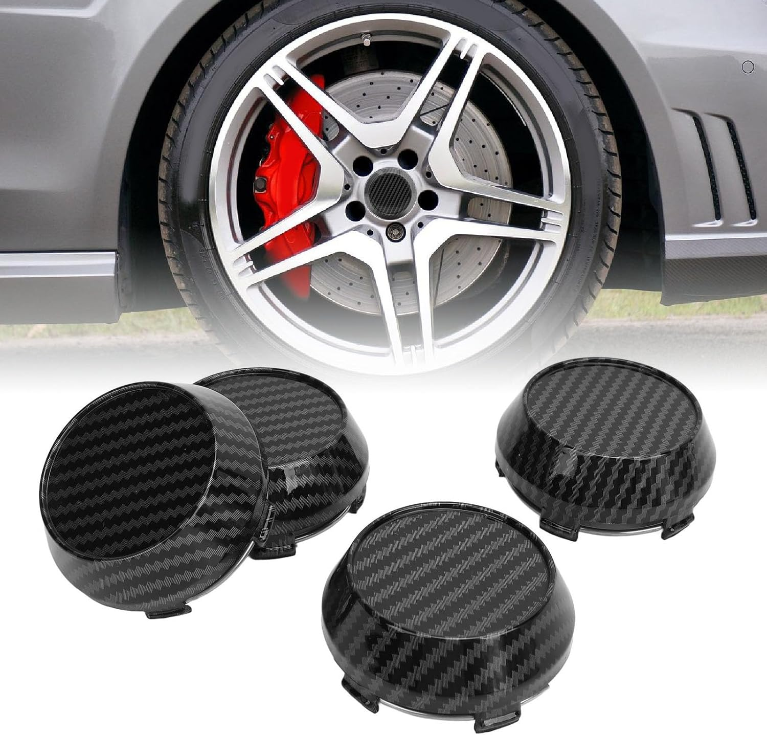 Grcfumo 4 Pcs 60Mm Wheel Center Caps, Wheel Center Caps, Carbon Fiber Style Tyre Rim Hub Caps Cover Universal Fit for Vehicle image number 4