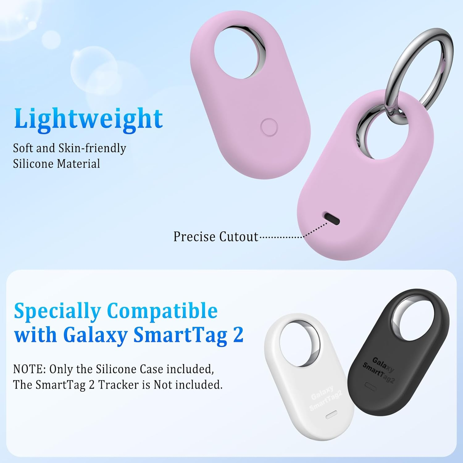 4 Pack Cases for Samsung Galaxy Smart Tag 2 Cases, Soft Silicone Samsung Smarttag2 Case with Keychain, Secure GPS Tracker Protective Cover Holder for Backpacks, Keys,Luggage, Wallet - Purple+Pink+Light Blue+Mint Green image number 3