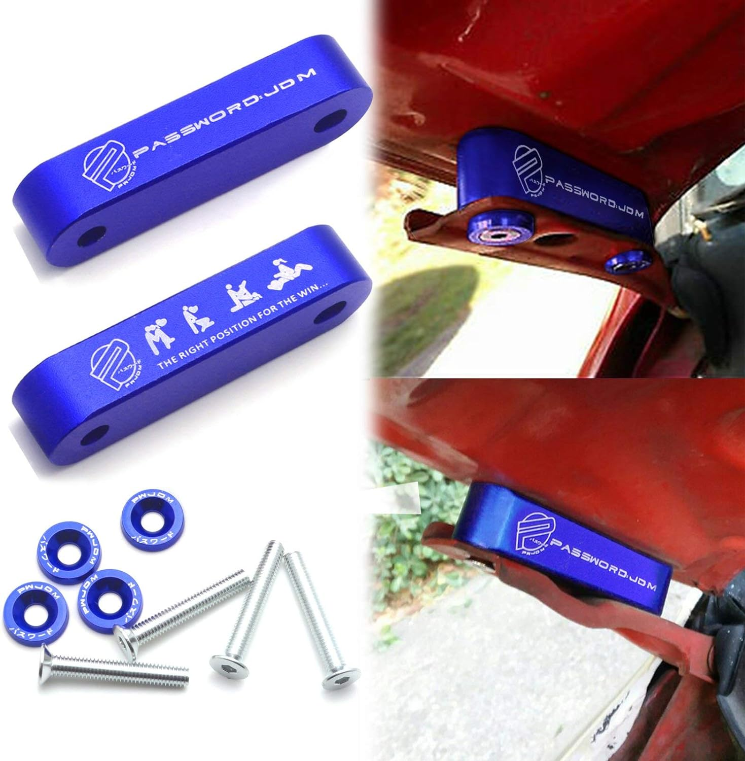 X Xotic Tech JDM Front Hood Vent Space Riser Spacer Modification Kit, Aluminum Alloy Billet Compatible with Honda Civic CRX, Acura Integra (Red)