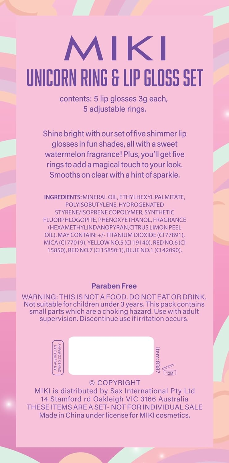 MIKI Unicorn Lip Gloss with Ring Set image number 2