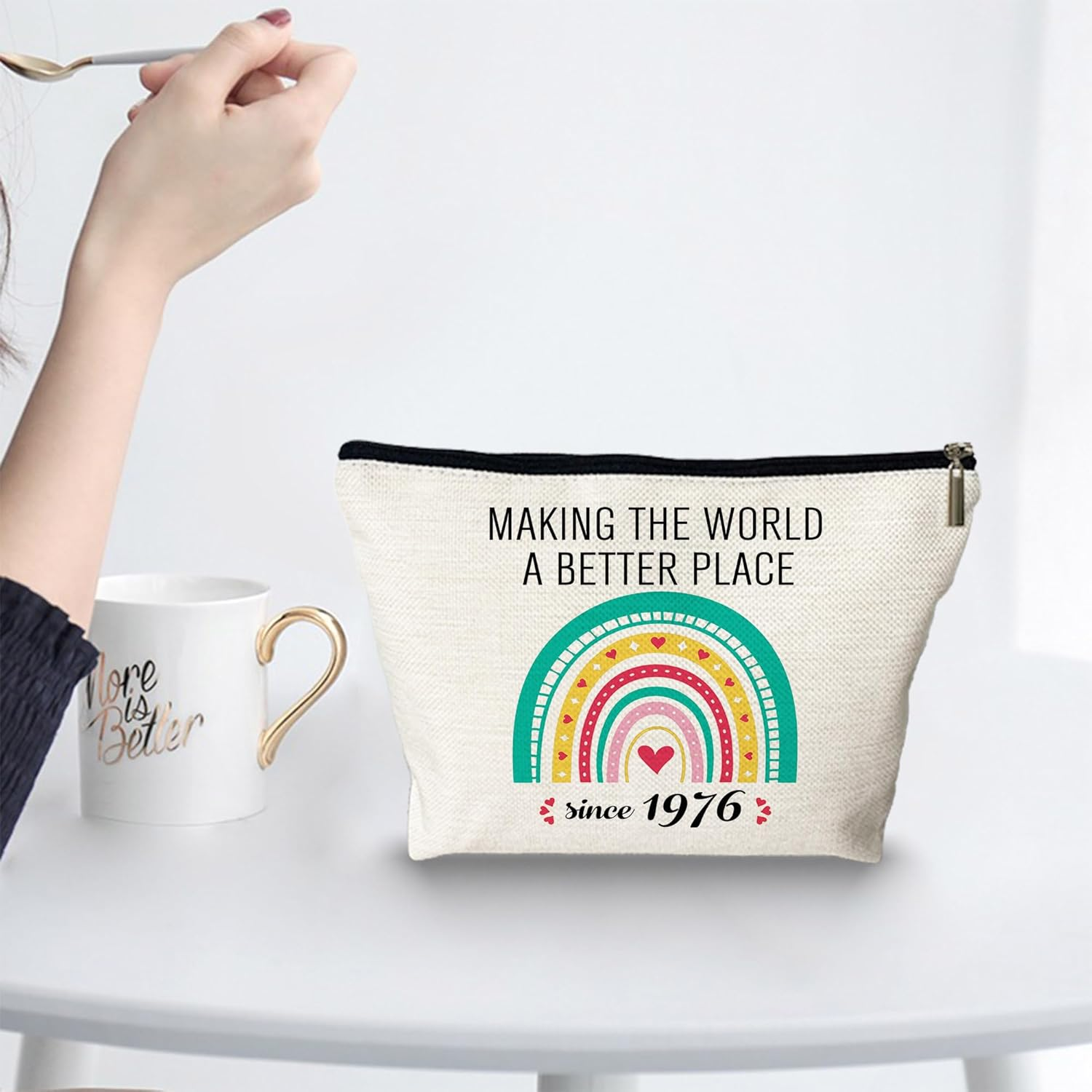 PEJAFAN 50Th Birthday Gifts for Her Cosmetic Bags, Making the World a Better Place since 1976 Makeup Bag, Funny 1976 50 Old Year Gift Ideas for Women, Wife, Sister, Mom, Aunt, Rainbow 1976, Classic image number 2