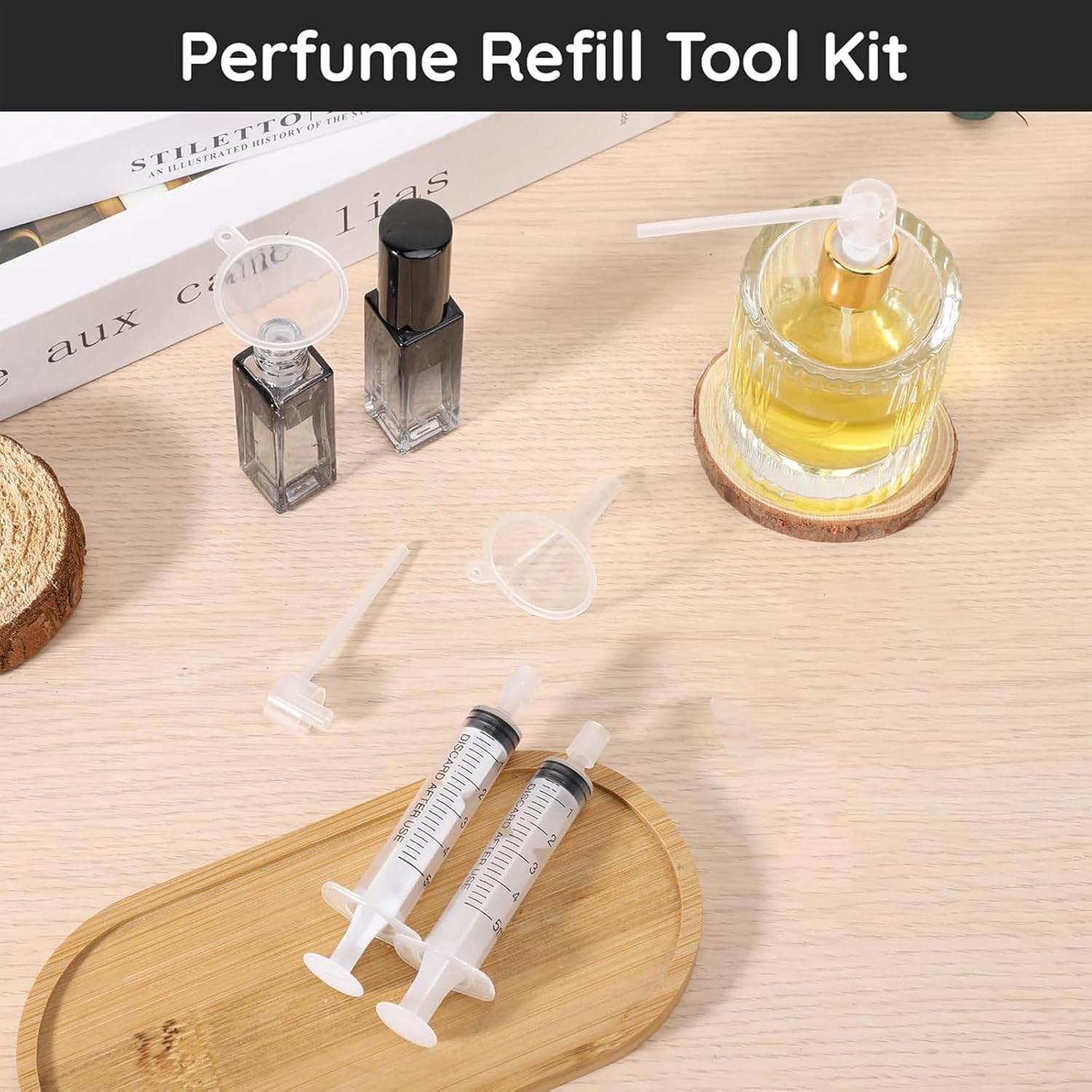 12 PCS Perfume Dispenser Transfer Tool Set,Perfumes Transfer to Empty Small Bottles Tool,Perfume Refill Tool Kit,Include Funnels,Long Nozzle,Syringes,Droppers image number 5