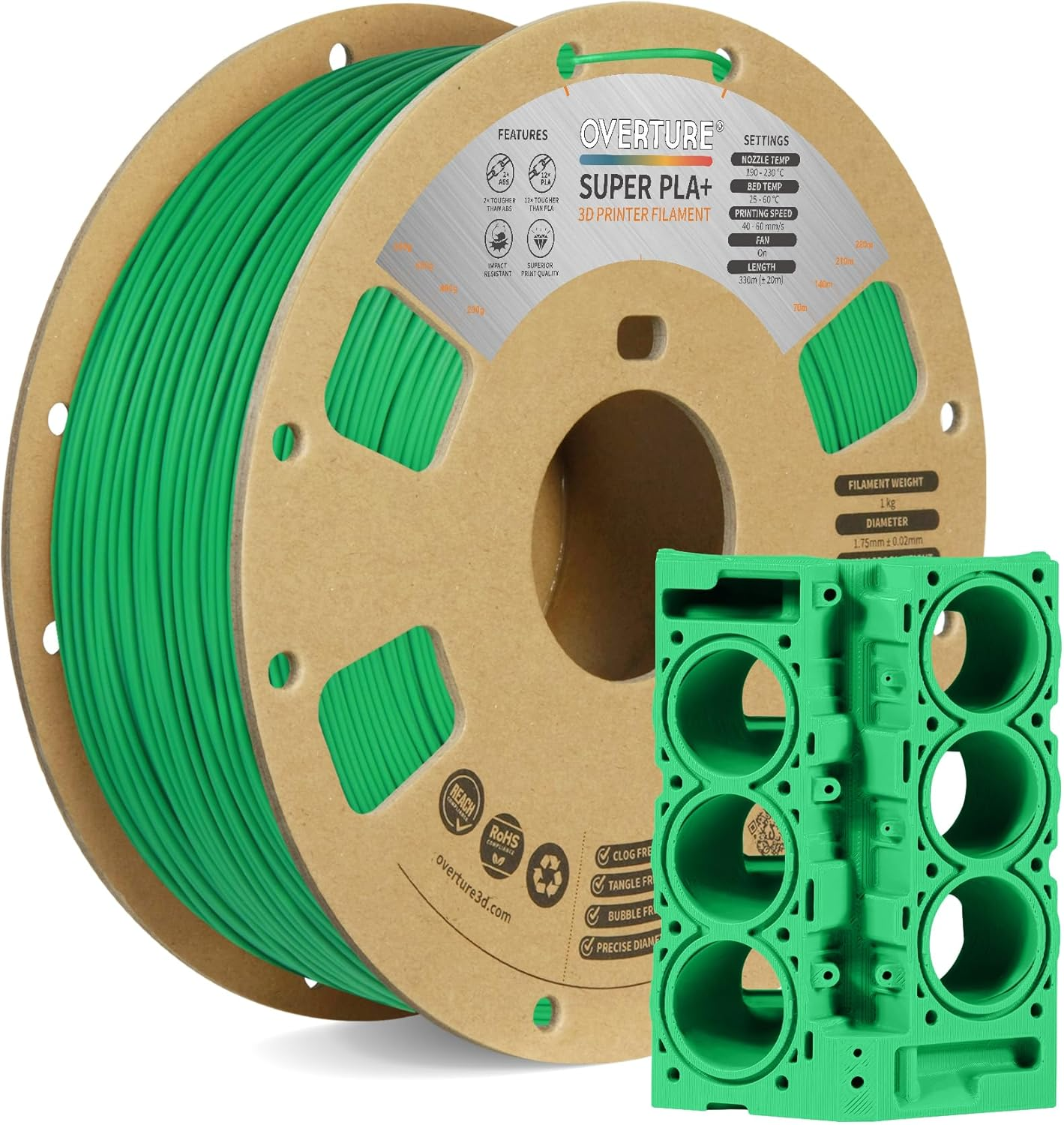 OVERTURE Super PLA+ Filament 1.75Mm, Enhanced Toughness PLA Plus, High Impact Resistance, Heat-Resistant, 1Kg (2.2Lbs) Cardboard Spool, High Precision +/- 0.02Mm (Yellow)