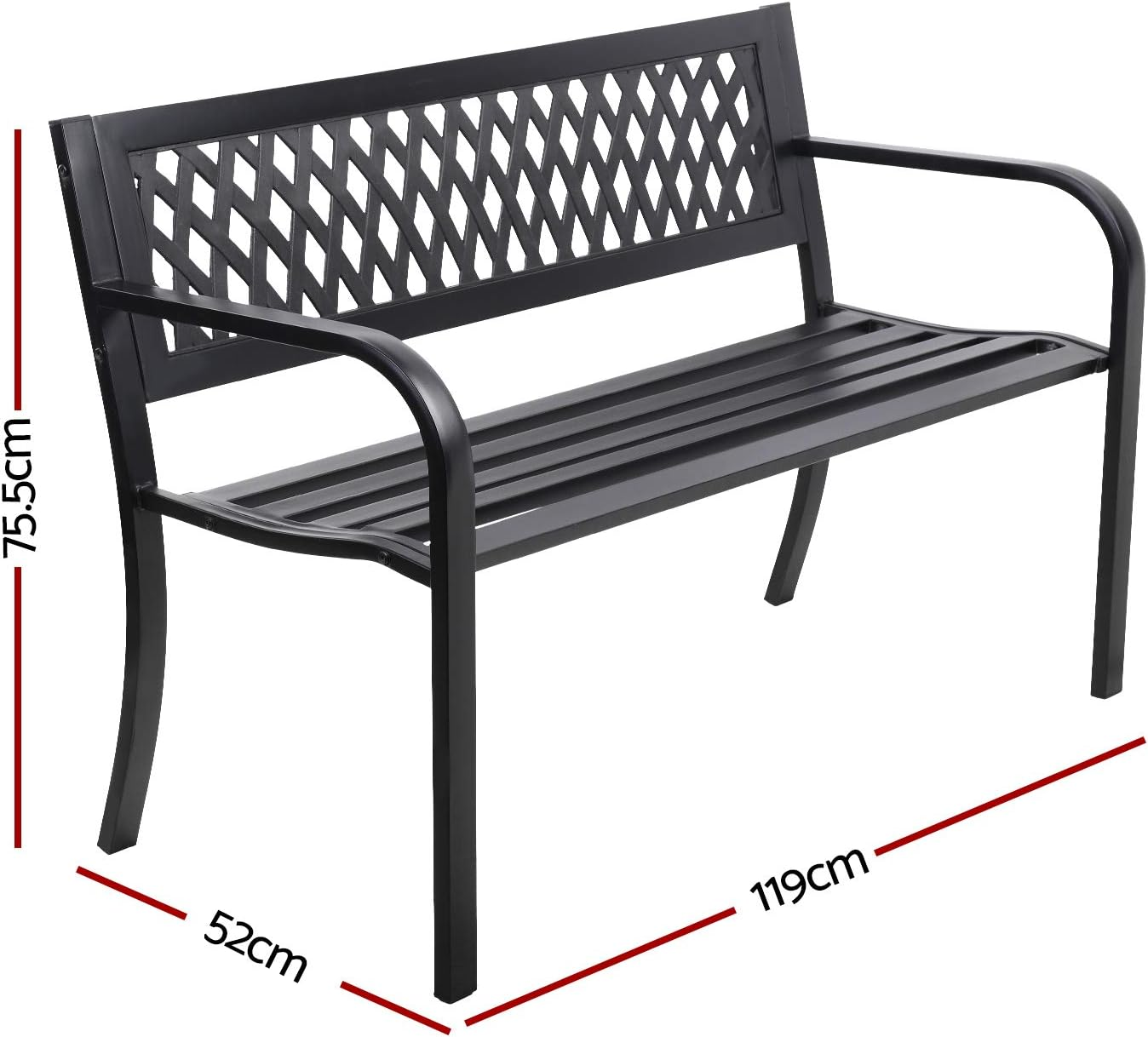 Gardeon Outdoor Garden Bench Seat, 119Cm Length Cast Iron Benches Relax Lounge Chair Dining Chairs Lounger Park Patio Porch Backyard Terrace Balcony Kids Furniture, 2 Seater Water-Repellent Black