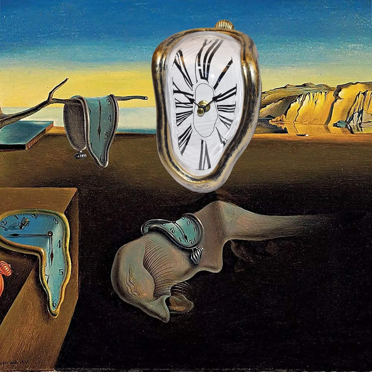 Melting Clock, Salvador Dali Watch Melted Clock for Decorative Home Office Shelf Desk Table Funny Creative Gift，Rome Antique Gold image number 3