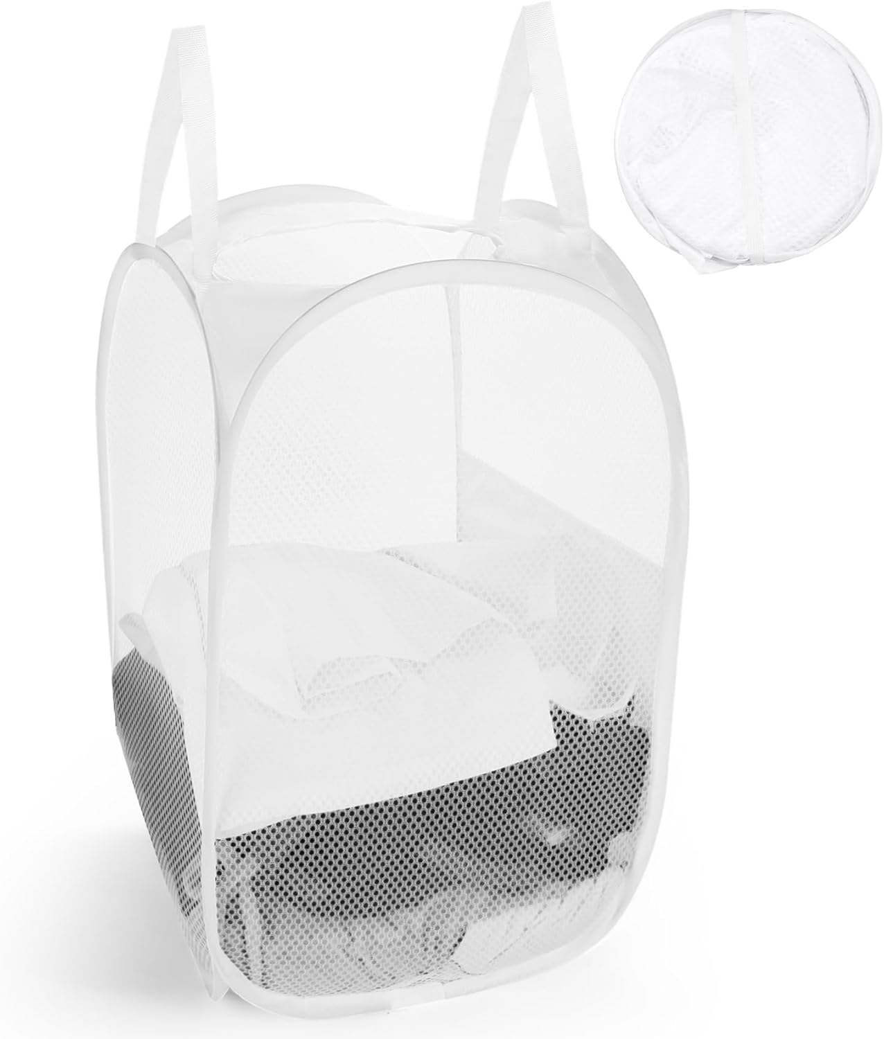 Annhua Collapsible Laundry Basket 75L Mesh Hamper with Handles, Portable Washing Bin with round Opening for Home, Travel & Bathroom - White image number 5