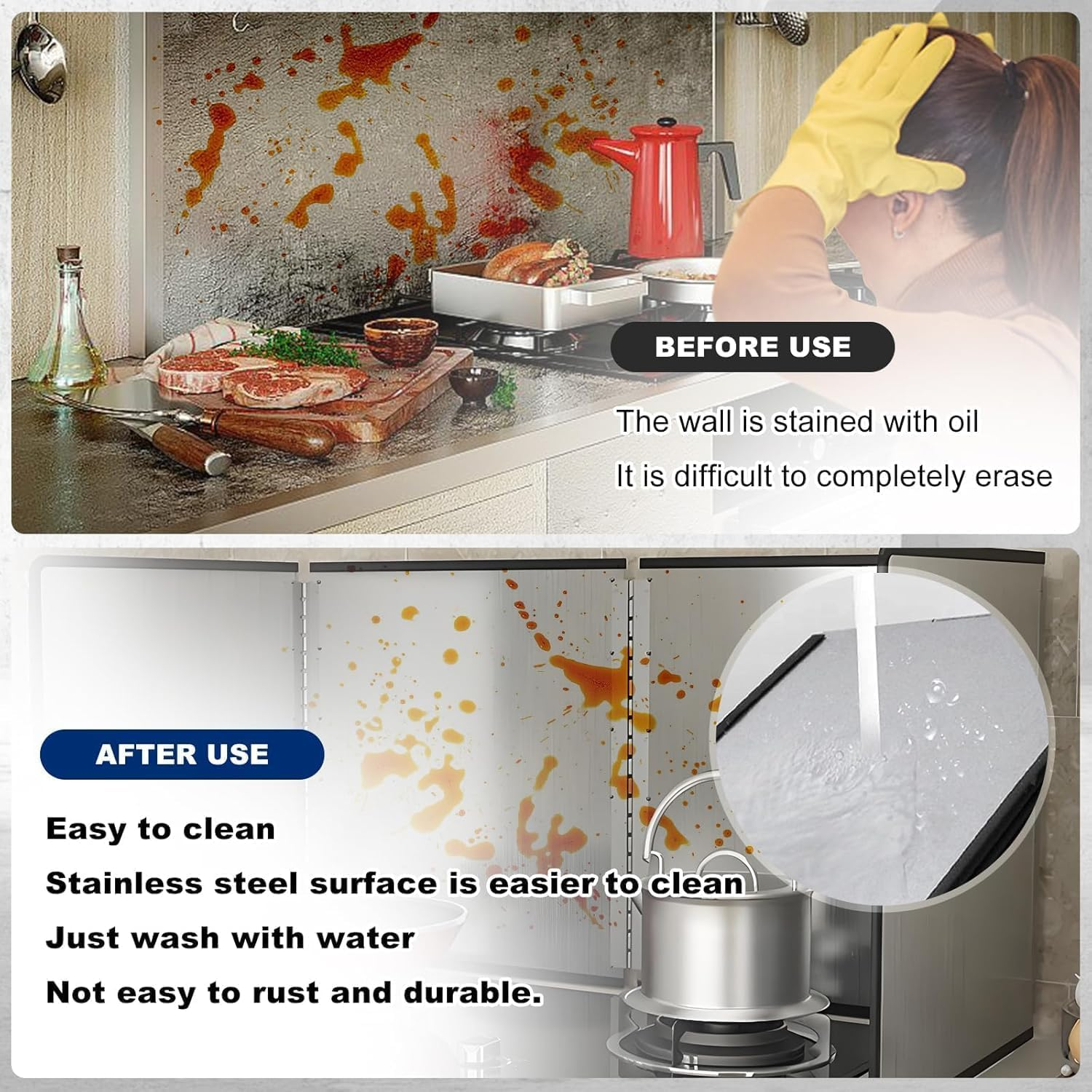 4 Sided Splatter Guard, 76 * 29.5 * 30Cm Grease Foldable Splatter Guard for Stove Stainless Steel Oil Splatter Screens Backs Plash for Fine Mesh Oil Splash Guard anti Splatter Shield Guard