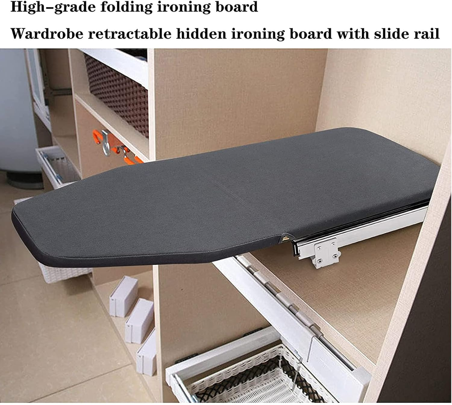 AKOZLIN Retractable Pull Out Ironing Board Closet Sliding Out Swivel Iron Board with Heat Resistant Ironing Cover, Board Size: 31.88"&times;13"