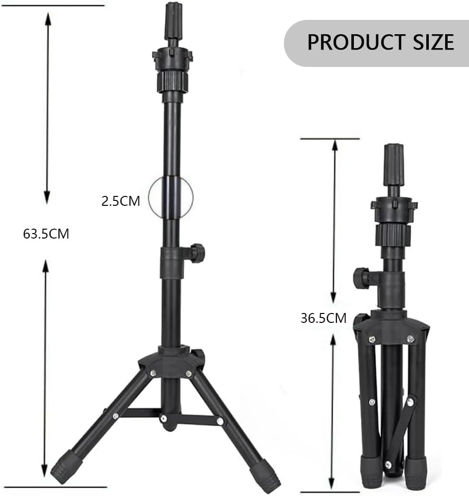 HYAVIA Mini Wig Tripod Stand &ndash; Adjustable Foldable Mannequin Head Holder for Wig, Canvas Block Head Tripod for Cosmetology Hairdressing Training (Black) image number 3
