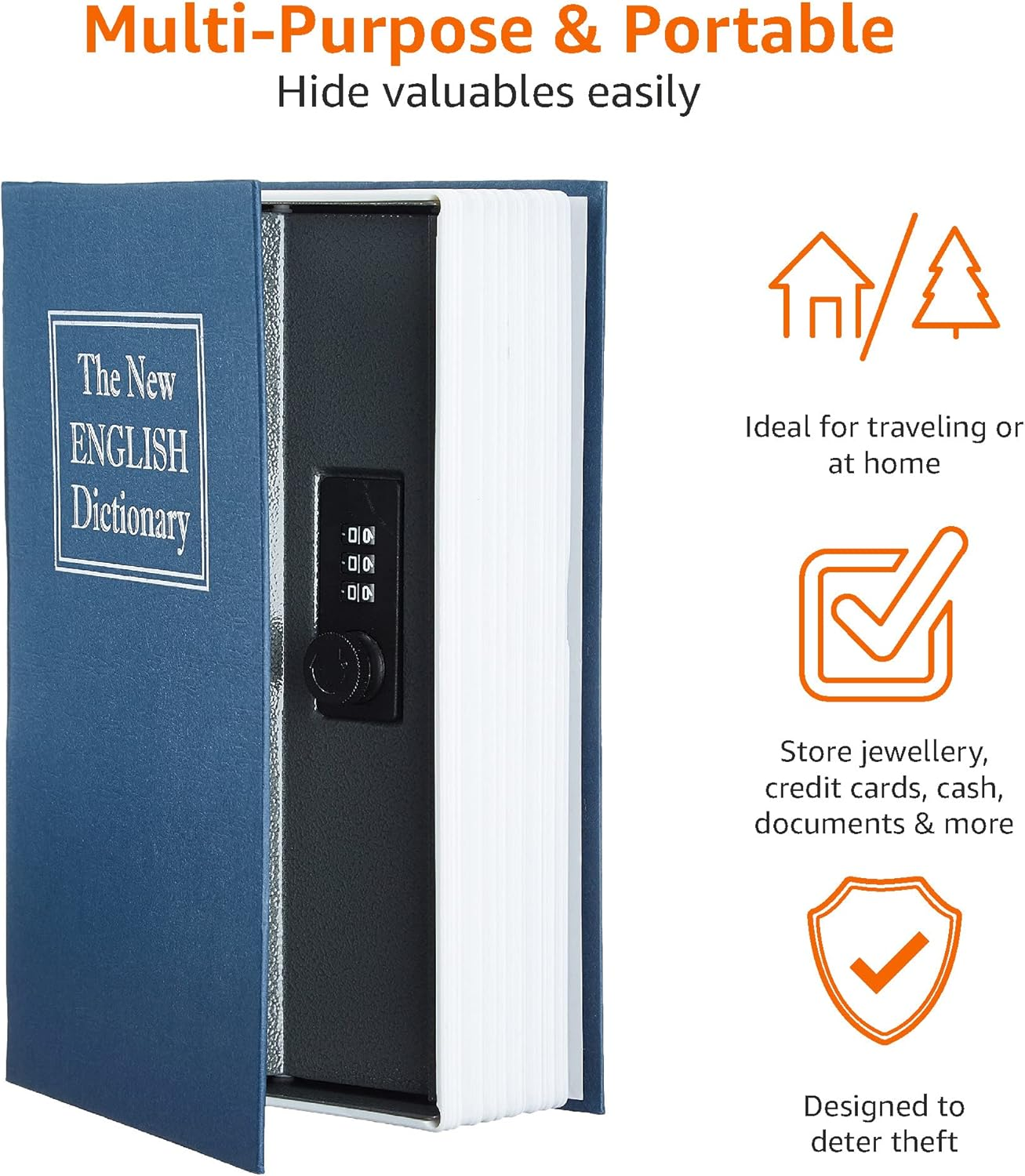 Amazon Basics Book Safe, Combination Lock, Blue image number 2