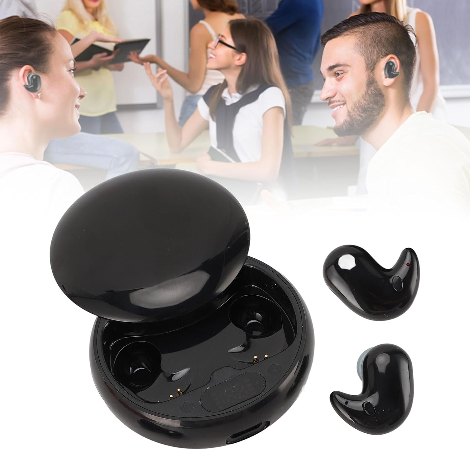 Translator Earphones, Two-Way Translation Headphones with 144 Languages, Real Time Translation Headset, BT Online Translator for Travel, Business, Learning (Black) image number 5