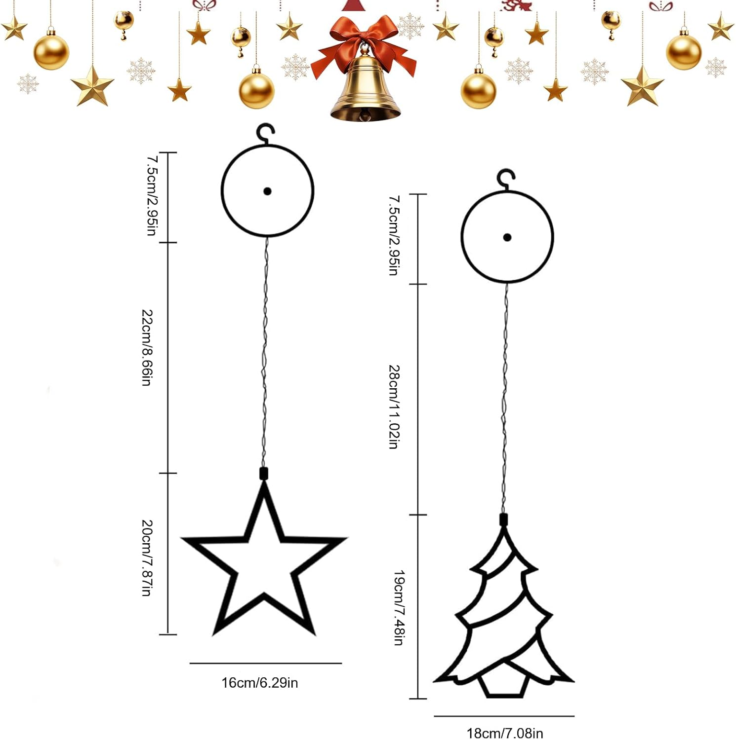 Nuluxi 2 X LED Stars Christmas Tree Christmas Lights, LED Christmas Decoration with Suction Cups, Warm White Christmas Star Indoor for Christmas Decoration, Doors, Shop Window, Party, Wedding, Balcony image number 1