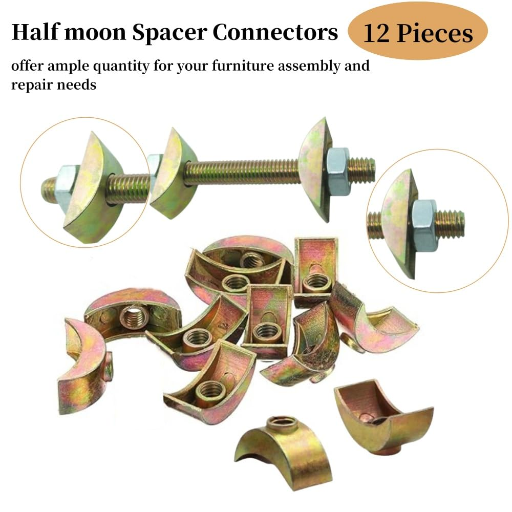 12Pcs M6 Half Moon Nuts Washers,Spacer Washer, 6Mm Hole Dia Bronze Tone Connector Nuts, Zinc Alloy External Thread Lock Washer, Spacer Connector Hardware Fittings, for Connect Furniture image number 5