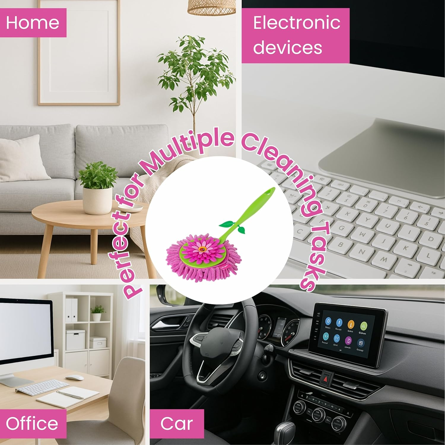 Vigar Flower Power round Microfibre Duster, Pink image number 6