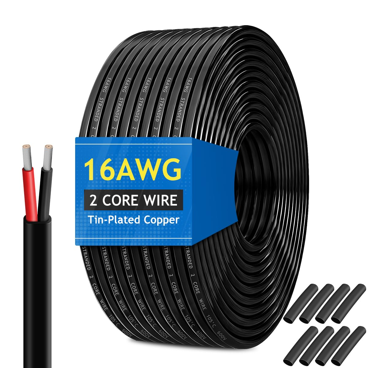 16 Gauge Wire 2 Conductor Oxygen-Free Tinned Copper Electrical Wire, 16 AWG Wire Pure Copper Stranded PVC Cord, 12V 24V Flexible 16/2 Cable for Automotive Marine LED Strips Lamp Lighting (100FT/ 31M) image number 1
