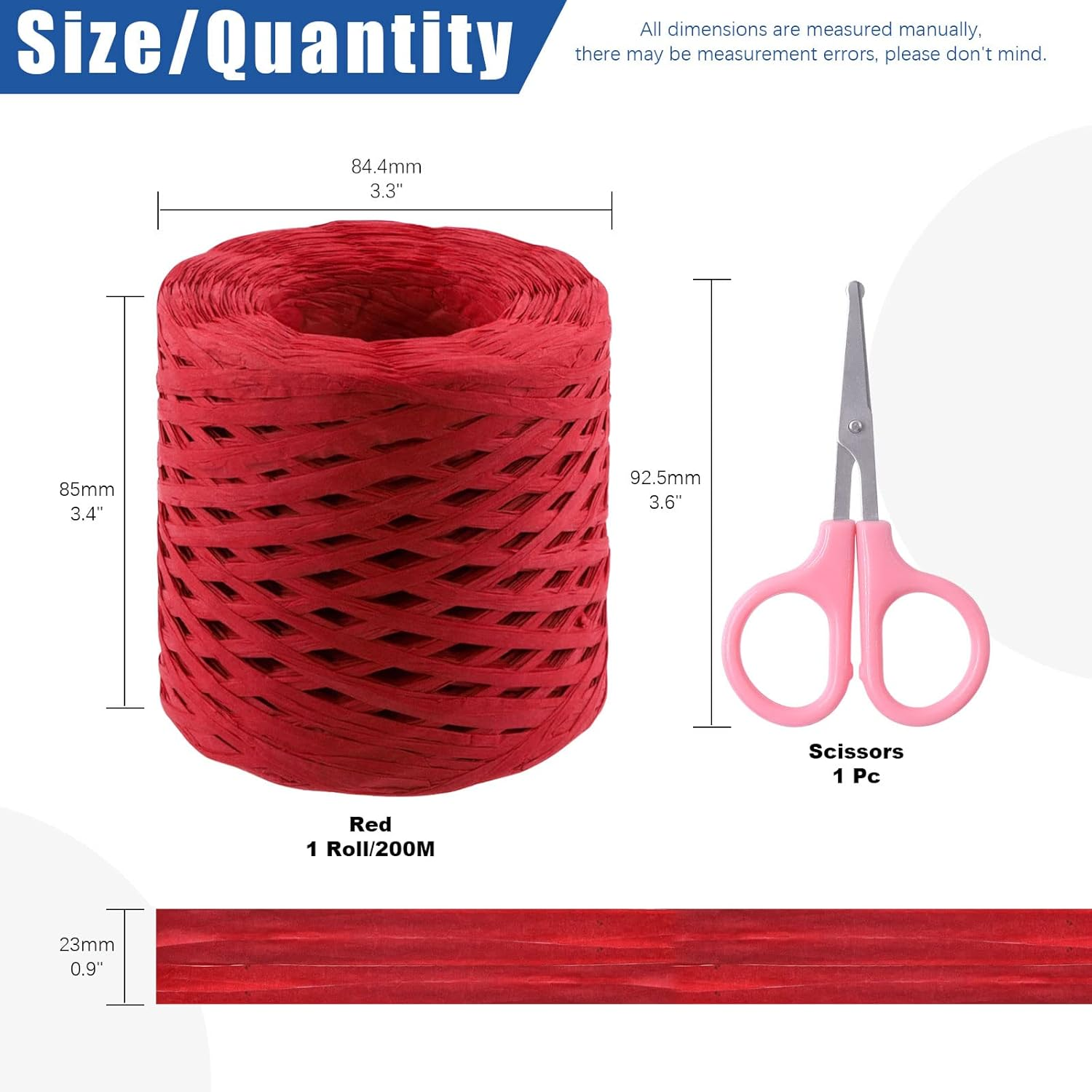 Glarks 200M Raffia Ribbon with Scissors Set, Red Paper Craft String, Natural Kraft Packing Twine for Gift Wrapping and Crafting Supplies - Black image number 4