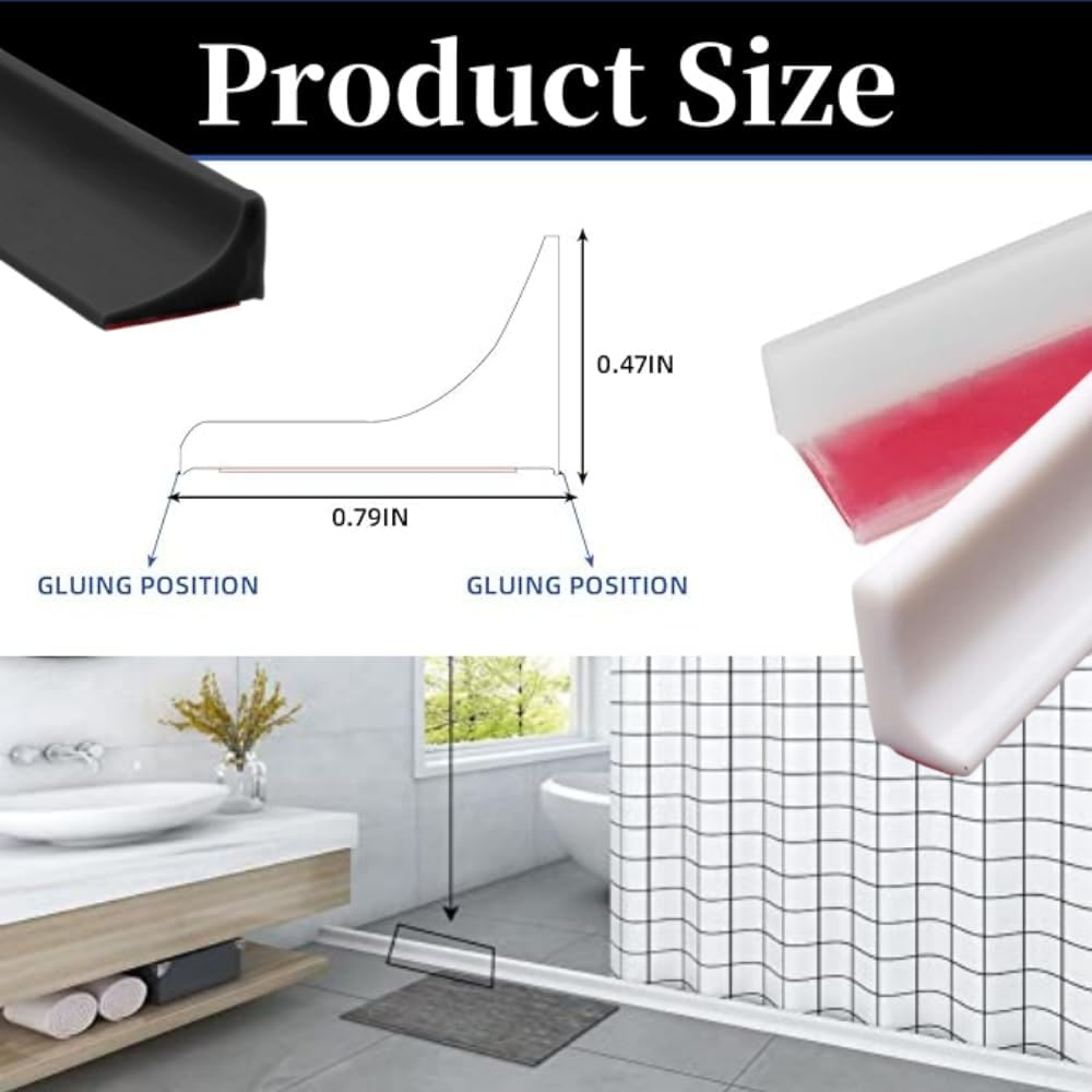 79Inch Silicone Collapsible Water Dam, Streamlined Water Flow Self-Adhesive Silicone Water Barrier, High 1.2Cm Collapsible Water Guard for Kitchen Countertop Bathroom Floor Bathtub (Translucent) - White image number 3