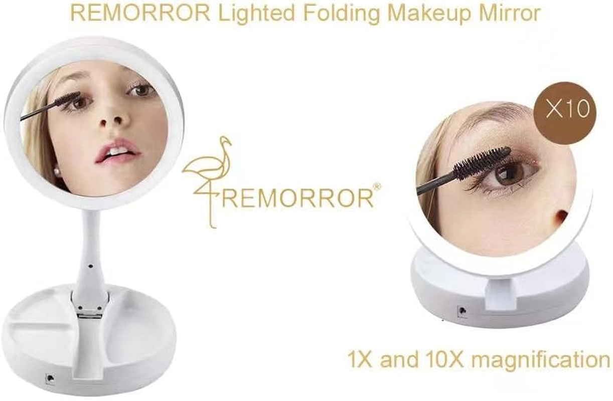 Lighted Makeup Mirror,Double Sided 10X Magnifying Mirror,Vanity Mirror with Lights,Smart Design with Brightness$Angle&Height Adjustability,Folding Compact Mirror,Led Mirror for Travel image number 1