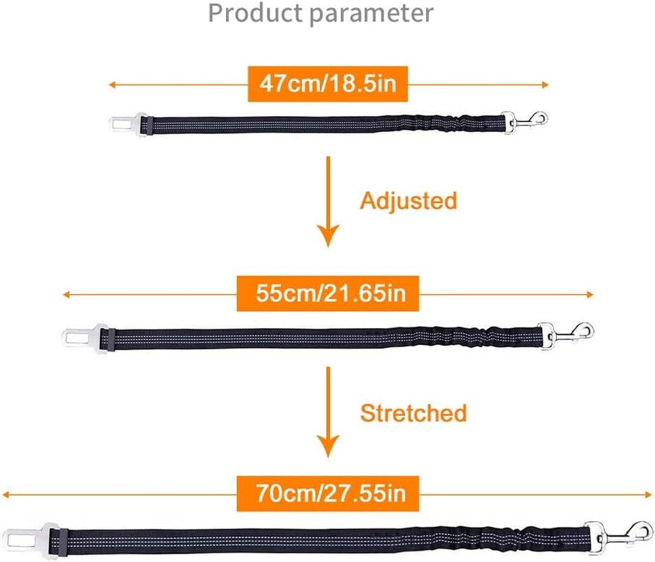Dog Seat Belts for Cars of Medium/Large Dogs, Adjustable Pet Seat Belt for Dog Harness with Dual Safe Bolt Hook and Elastic Durable Nylon Dog Safety Belt for Car (Black, 2 Pcs)