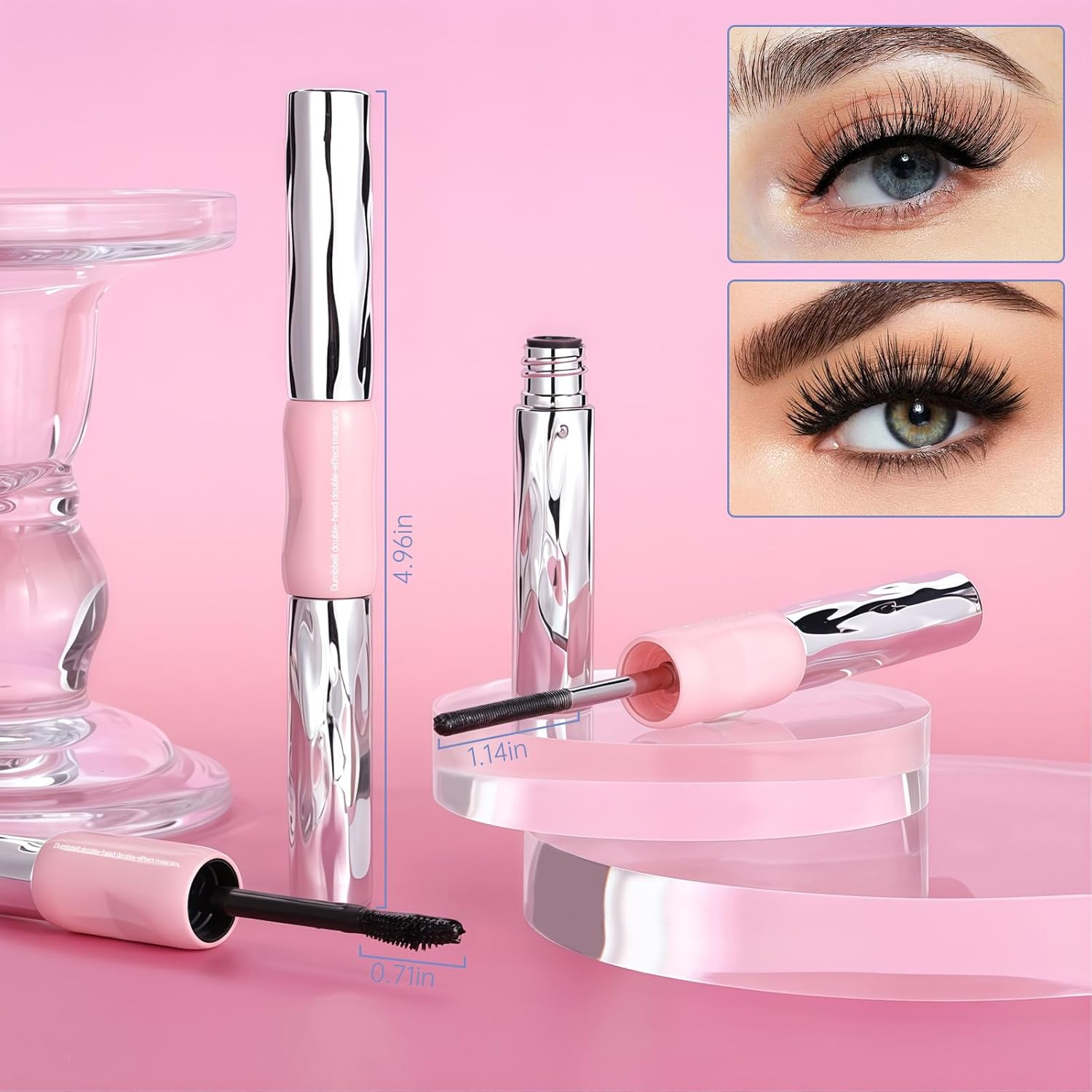 DAGEDA Double-End Metal Mascara, Iron Wand Mascara Waterproof, 3D Curling Eyelash Mascaras Brushless Brush Washable, Smudge Proof, Non-Clumping, Long Eyelashes Iron Eye Makeup, Black