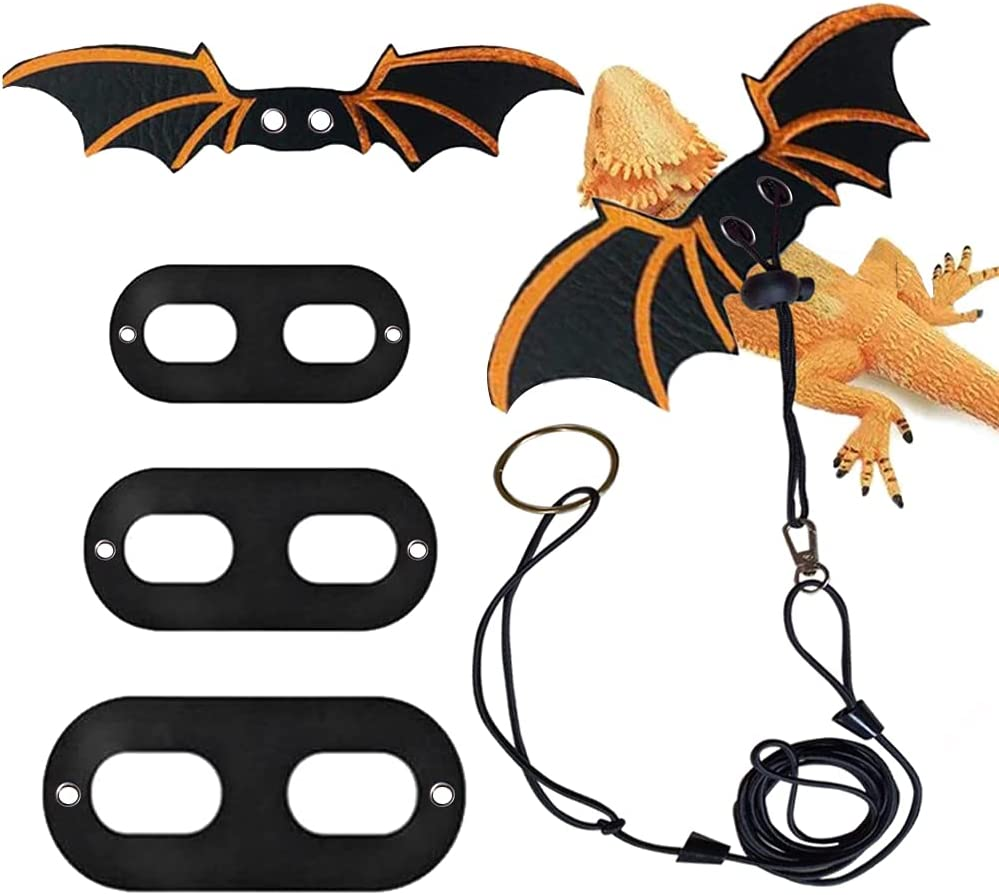 Lizards Leash Bearded Dragon Adjustable Small Reptile Animals Harness 3 Size Soft Leather Harness Lizards Leash with Wing for Small Medium and Large Reptile Animals (Black) image number 2
