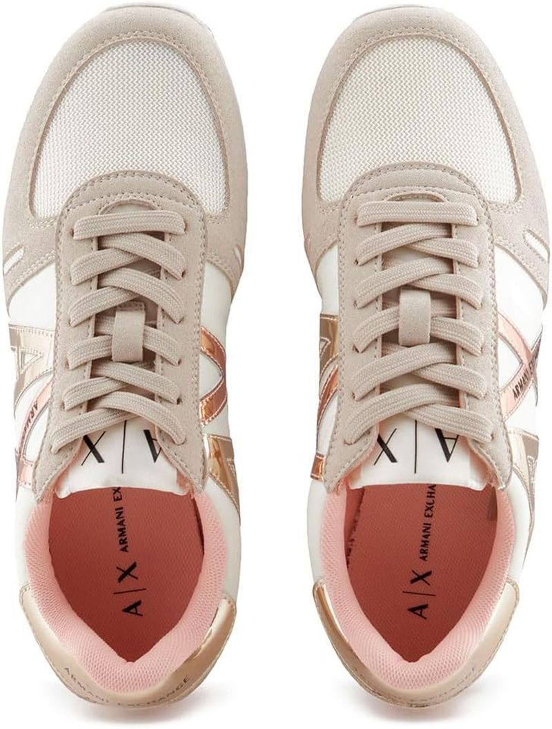 Armani Exchange Women'S Glossy Black Logo, Microfibre Suede Inserts Trainers, Black image number 5