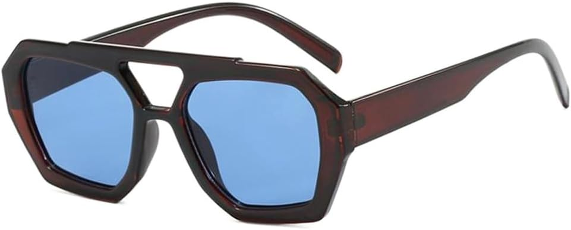 BAODAREN Trendy Aviator Sunglasses for Women Men Hexagonal Square Thick Frame Double Bridge Sun Glasses Shades BS1300