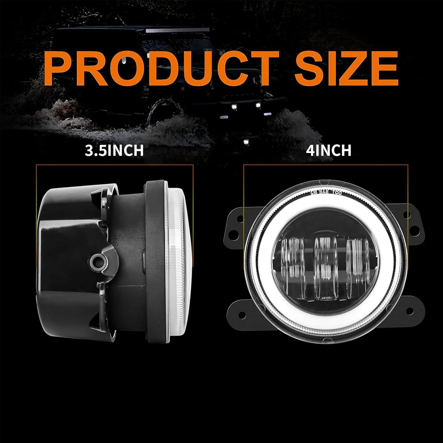 4 Inch Dual-Color Halo Fog Lights for Wrangler JK & Gladiator &ndash; Bright, Waterproof, Easy to Install &ndash; Ideal for Offroad and Daily Driving image number 1