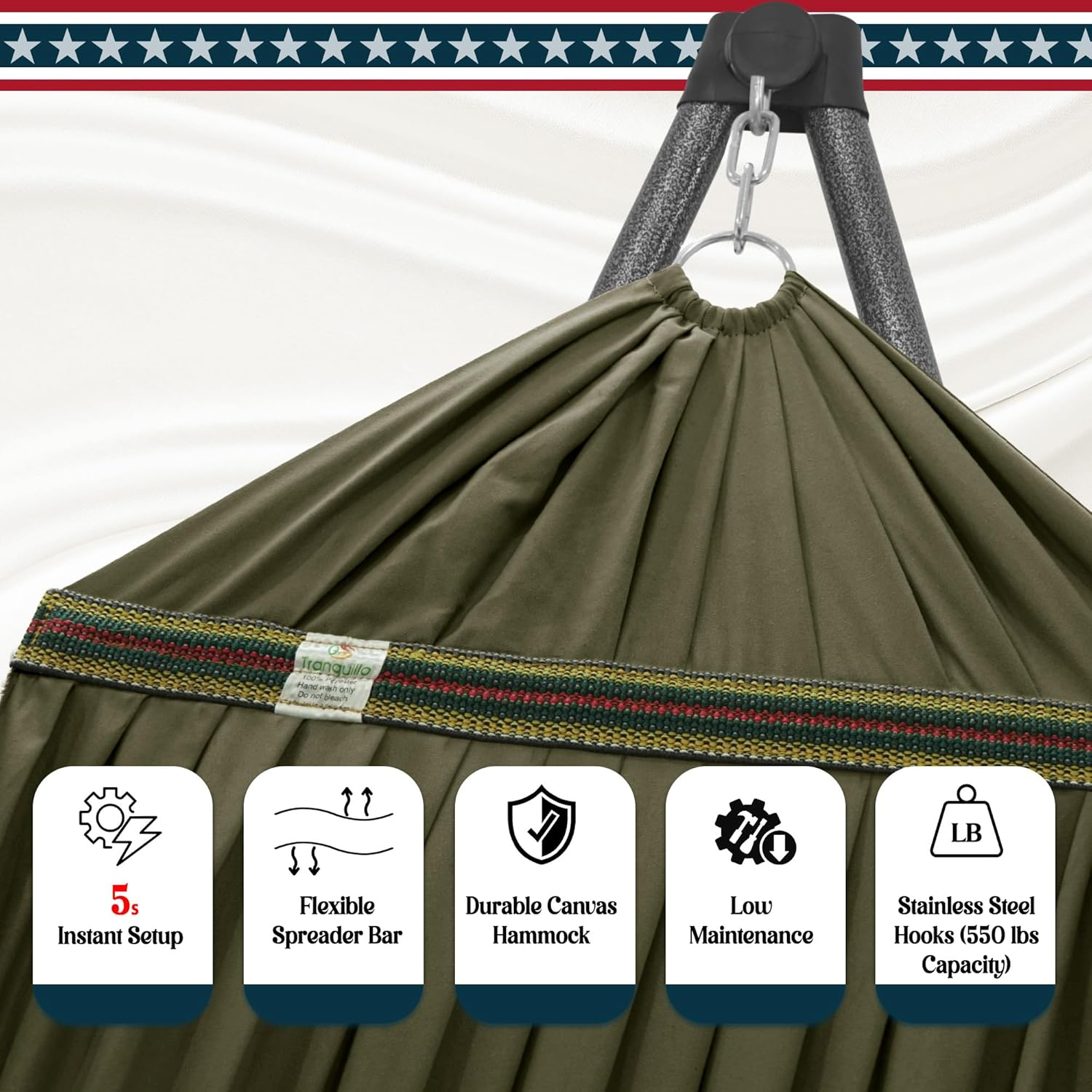 Tranquillo Uniki 3-Year Warranty Hammock Stand, 30S Foldable Hammock with Stand, 550 Lbs Capacity Camping Hammock Stand (Steel, Sage) image number 6